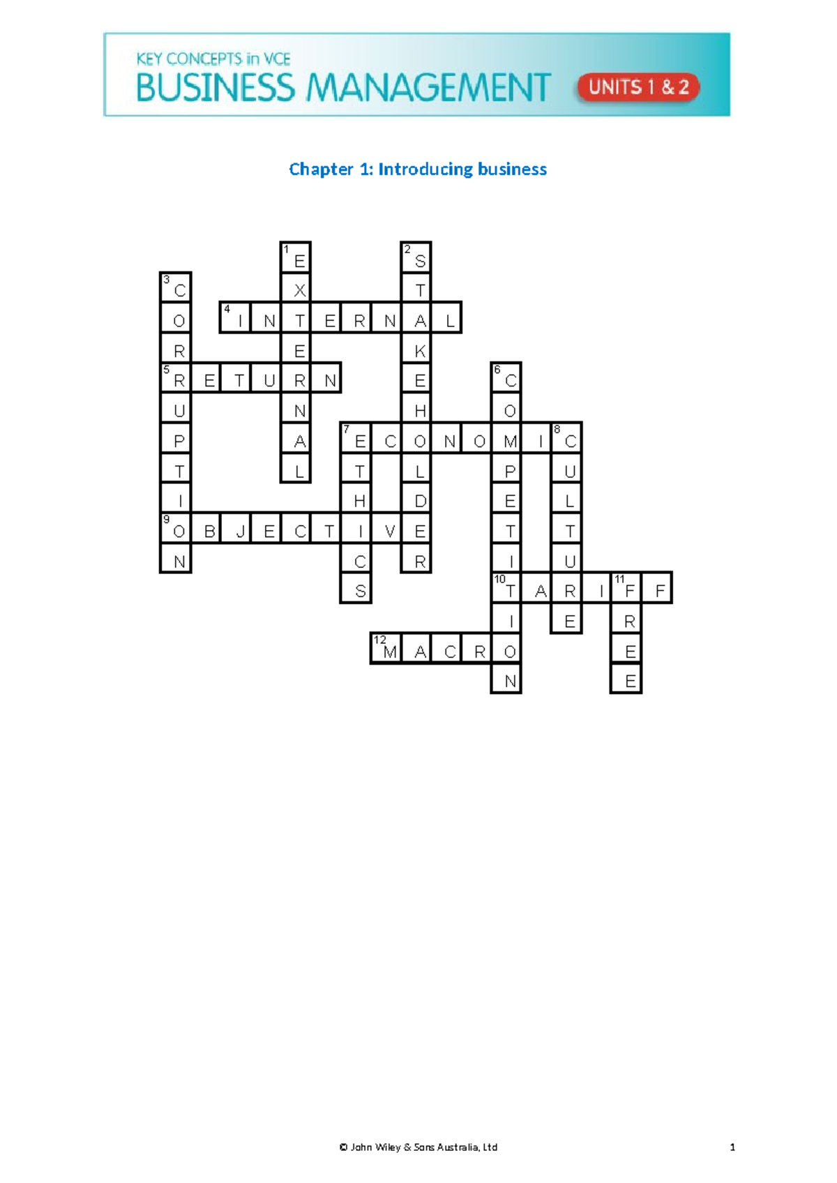 Chapter 1 Crossword Answers for Business 1 3 C 4 O 5 9 X I N R R 2 E T ...