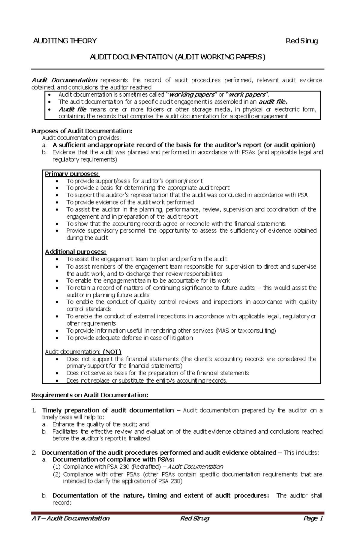 Audit Documentation (Audit Working Papers) Overview and Guidelines ...