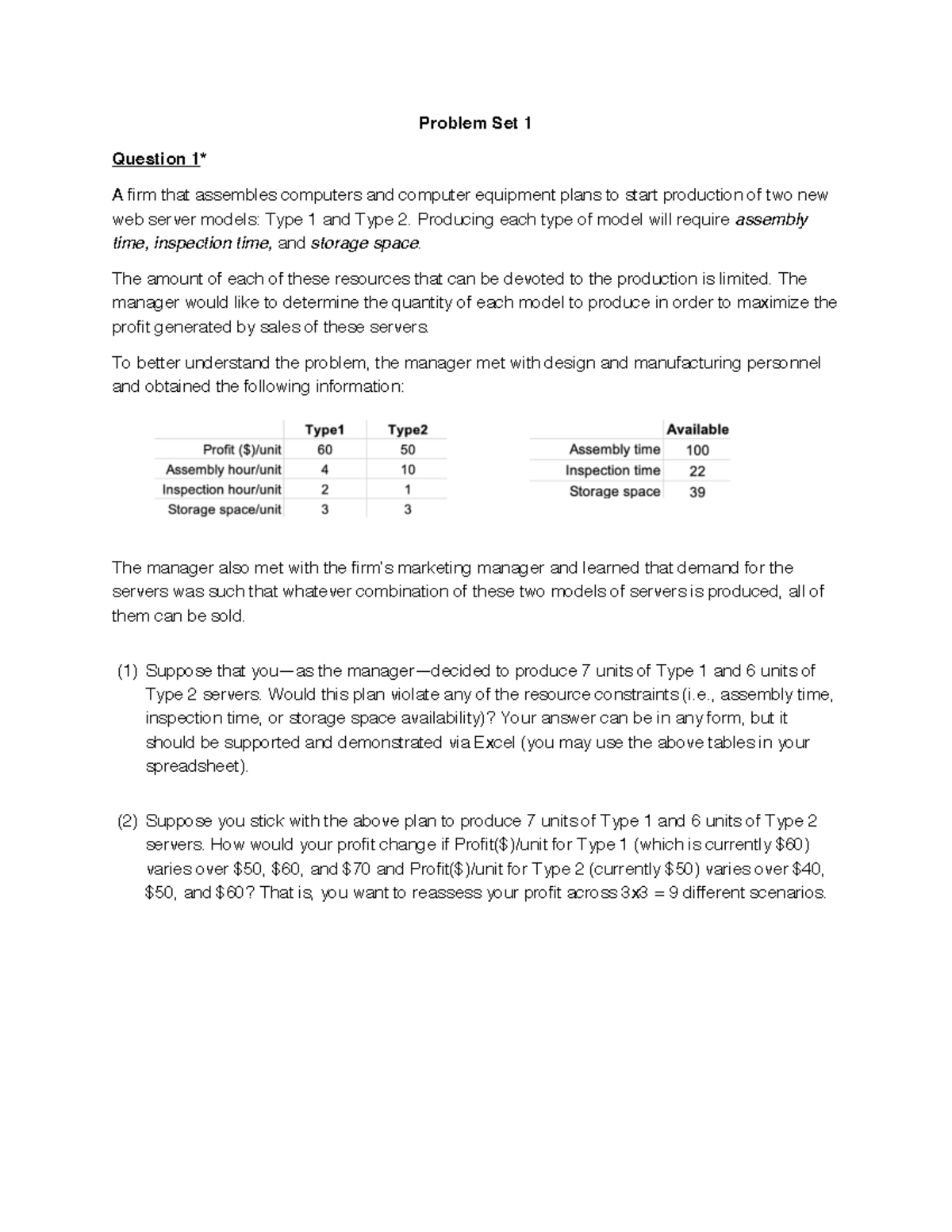 Management Science Problem Set 1: Web Server Production & iScreen Lab ...