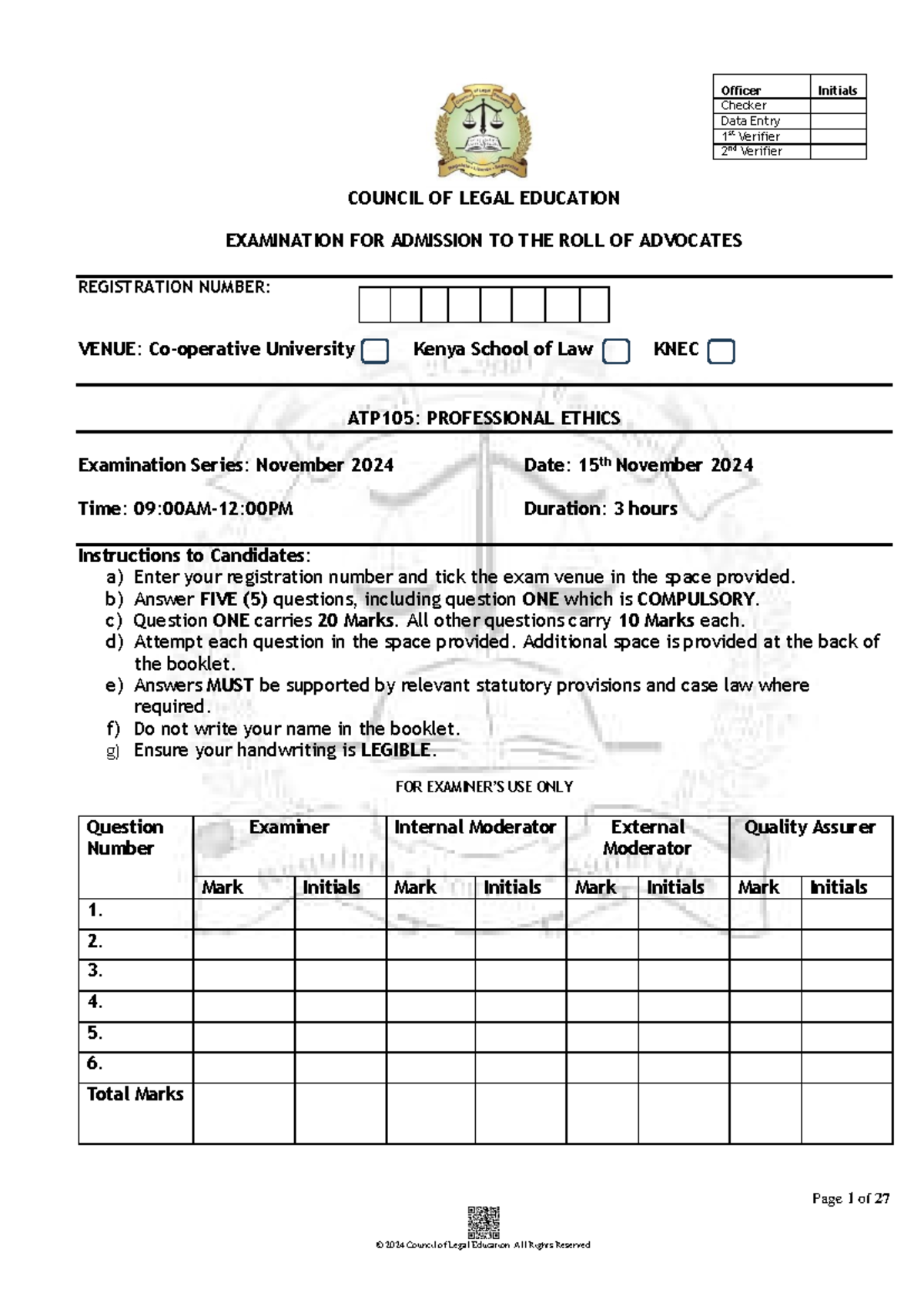 ATP-105: Professional Ethics Exam Notes - November 2024 - Studocu