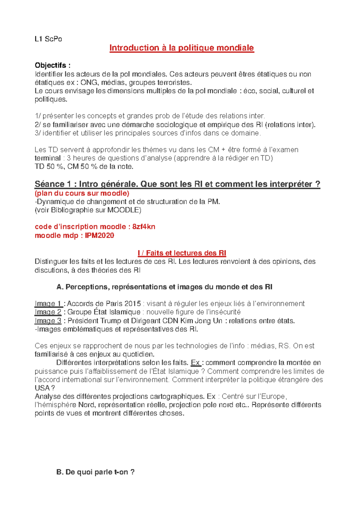 Cours L1 ScPo : Introduction à la Politique Mondiale - Concepts et ...