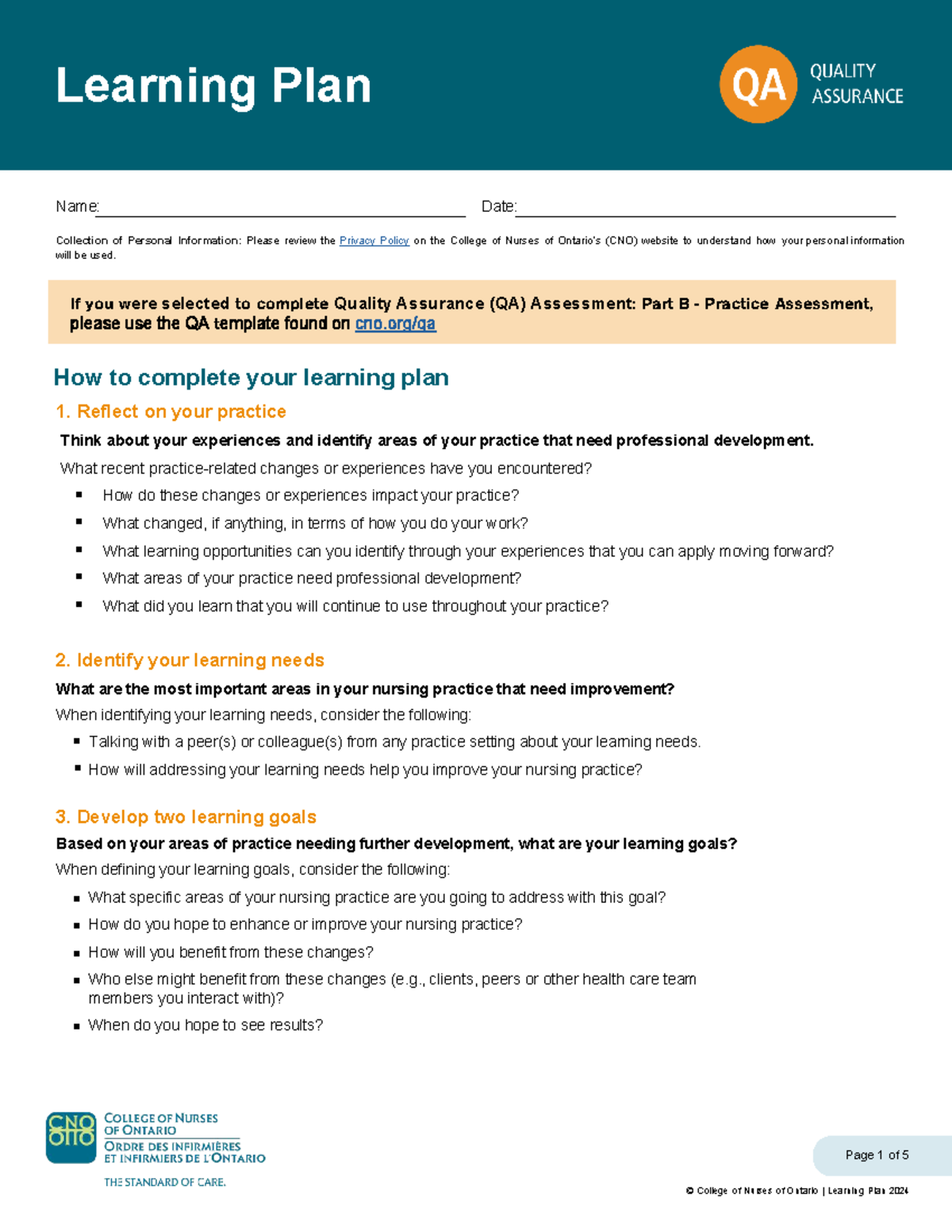 CNO QA Learning Plan 2024: Personal Development & Goals - Studocu