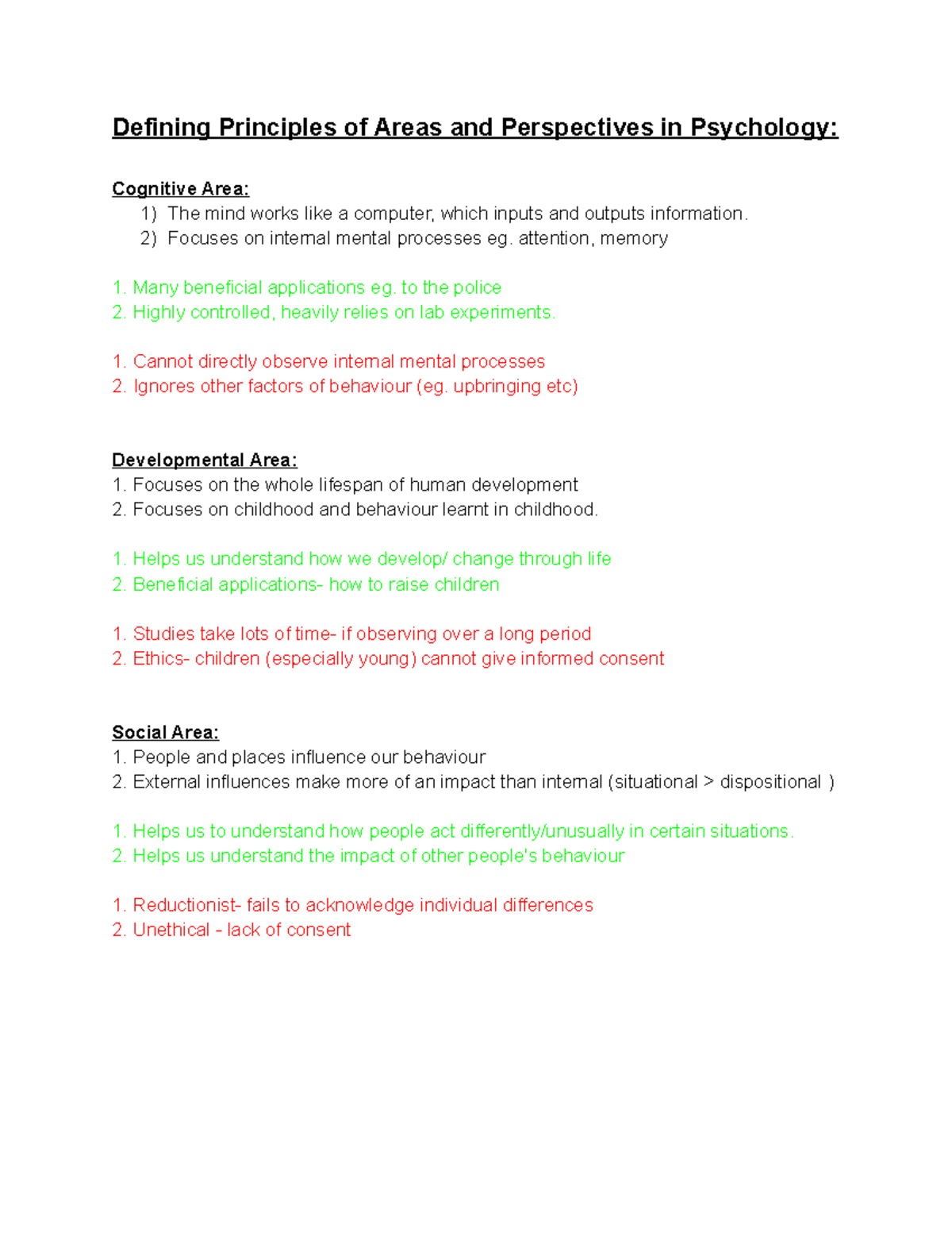 Principles of Psychology Areas & Perspectives: Key Insights - Studocu