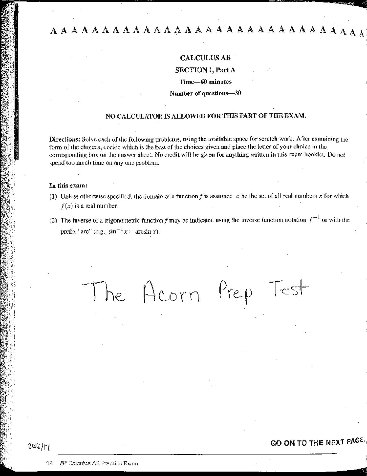 AP Calculus AB Practice Exam - Acorn Test Prep - Studocu