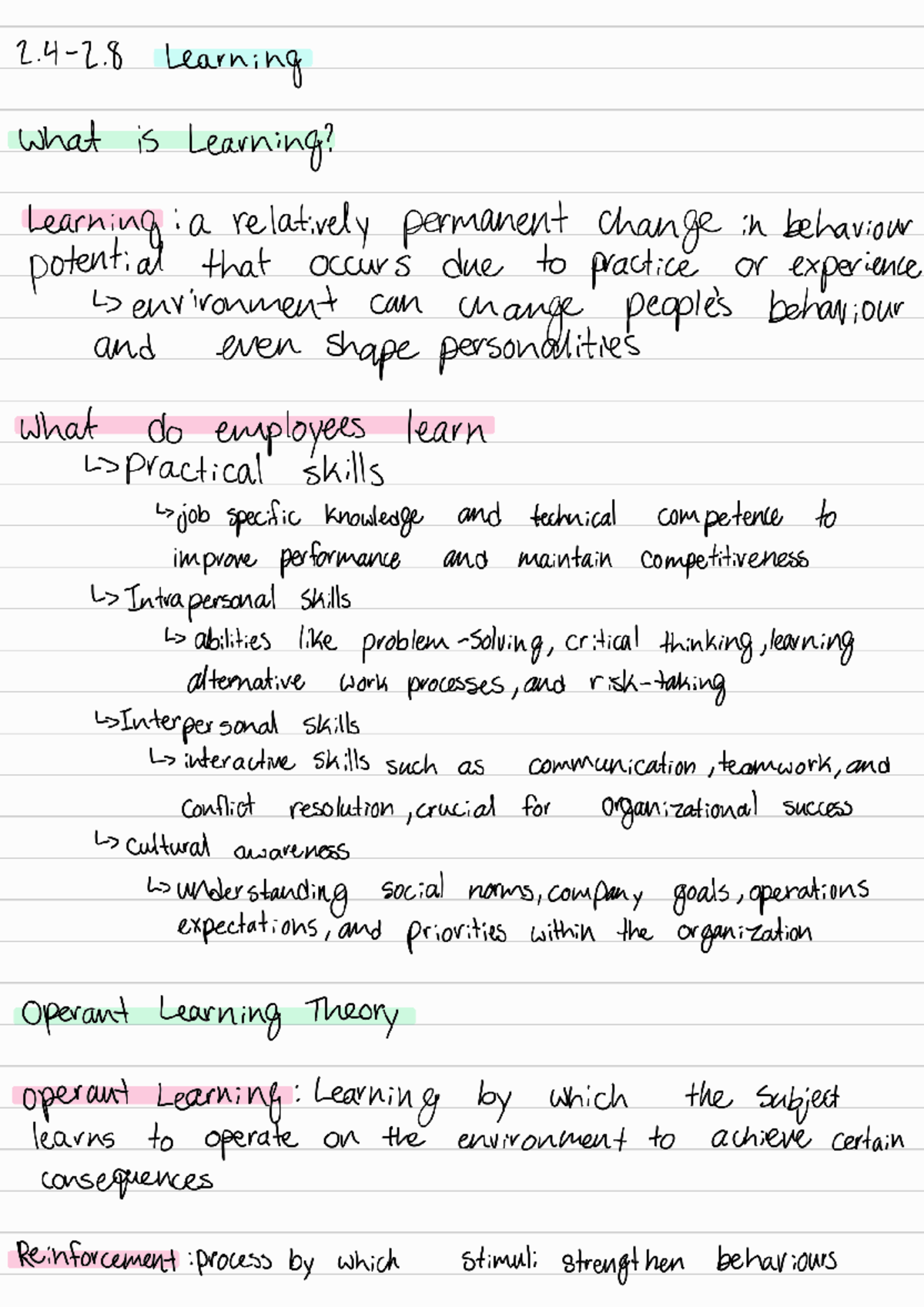 Chapter 2 & 6 Study Notes: Learning Theories & Organizational Behavior ...