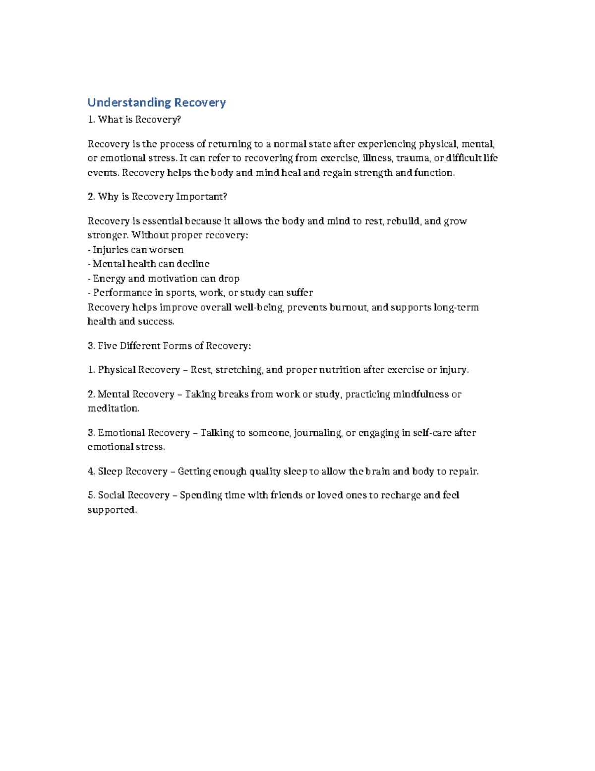 Understanding Recovery: Importance and Forms of Healing - Studocu