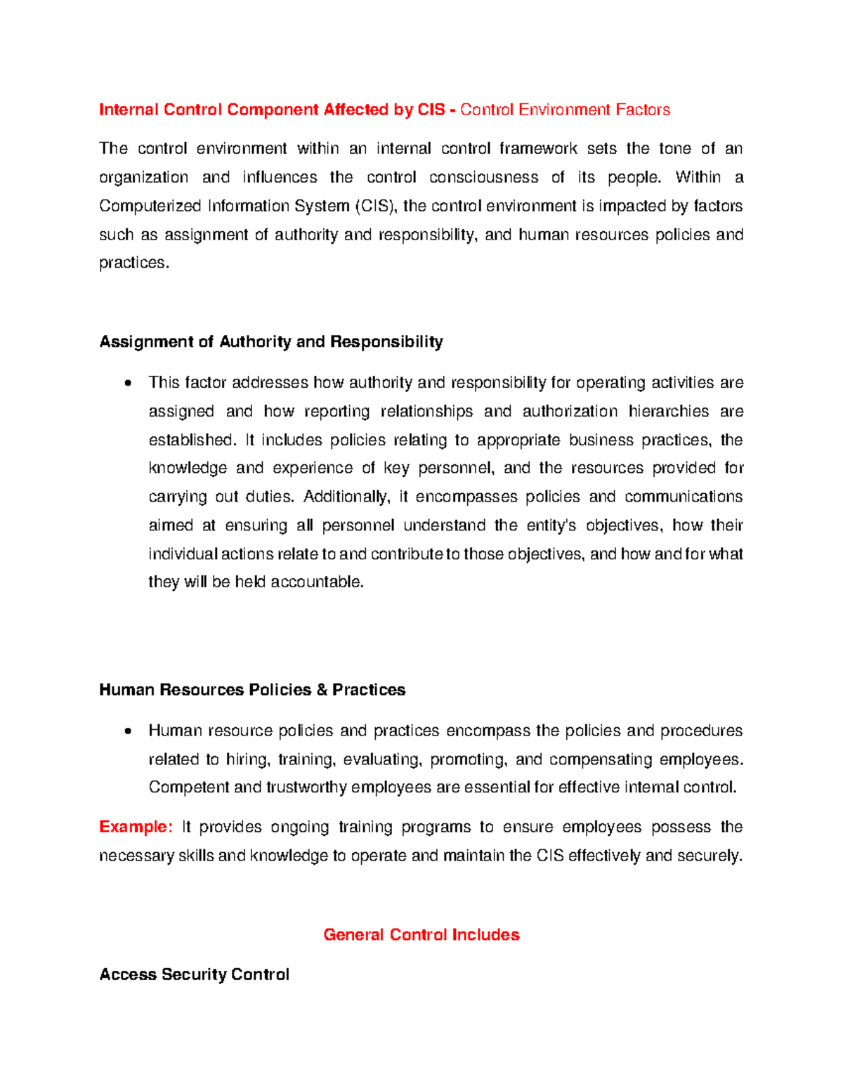CIS Impact on Control Environment: Internal Control Components ...