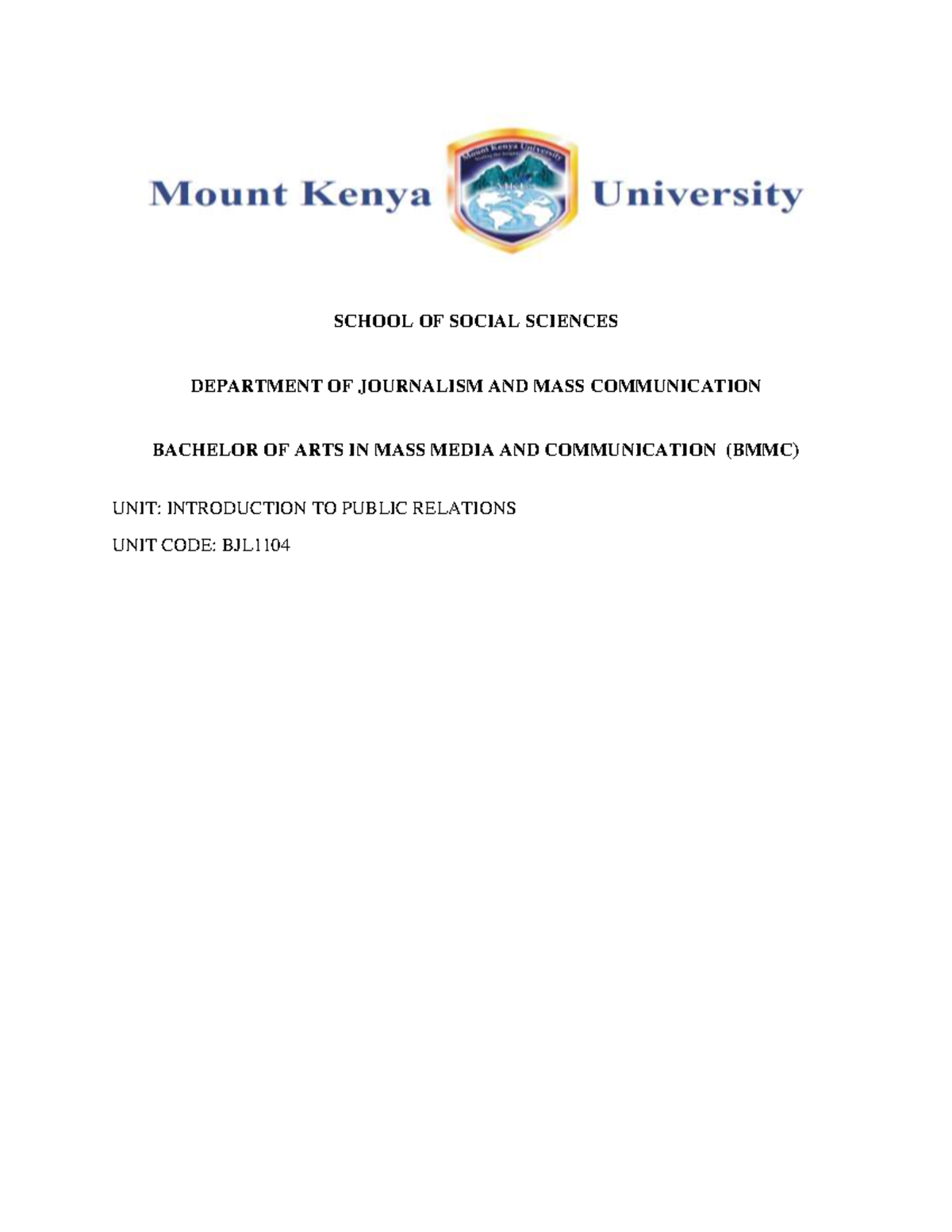 BJL1104: Introduction to Public Relations Course Overview and Concepts ...
