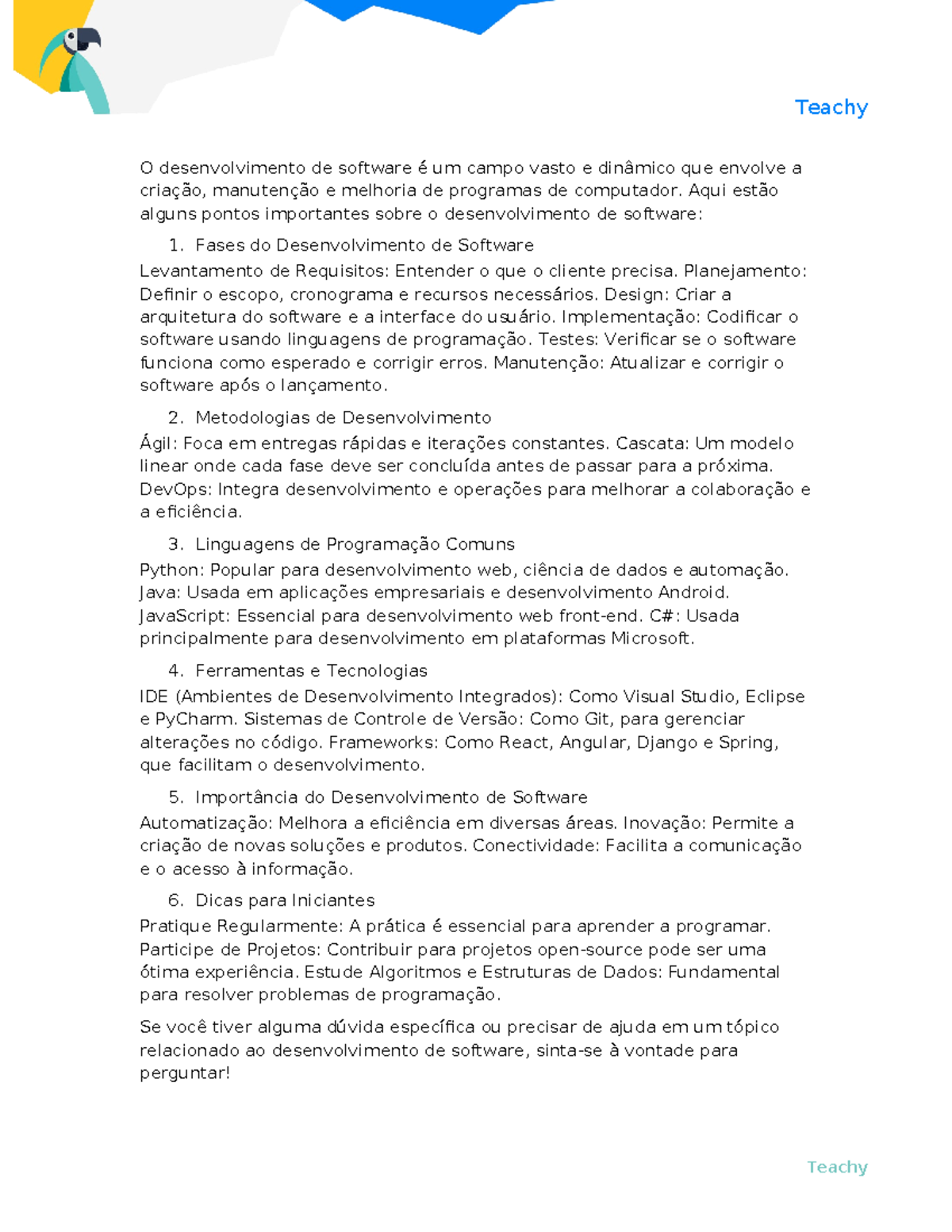 Chatbot - 21 02 2025 - Resumo Software Engineering - Teachy O ...