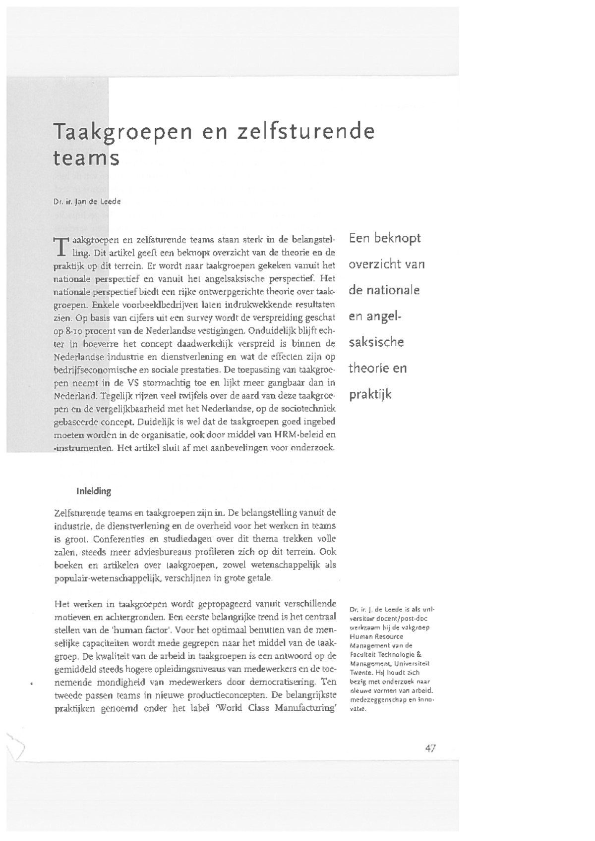 Tv HRM Leede (1998) - Hrm studiemateriaal - Taakgroepen en zeifstu ...