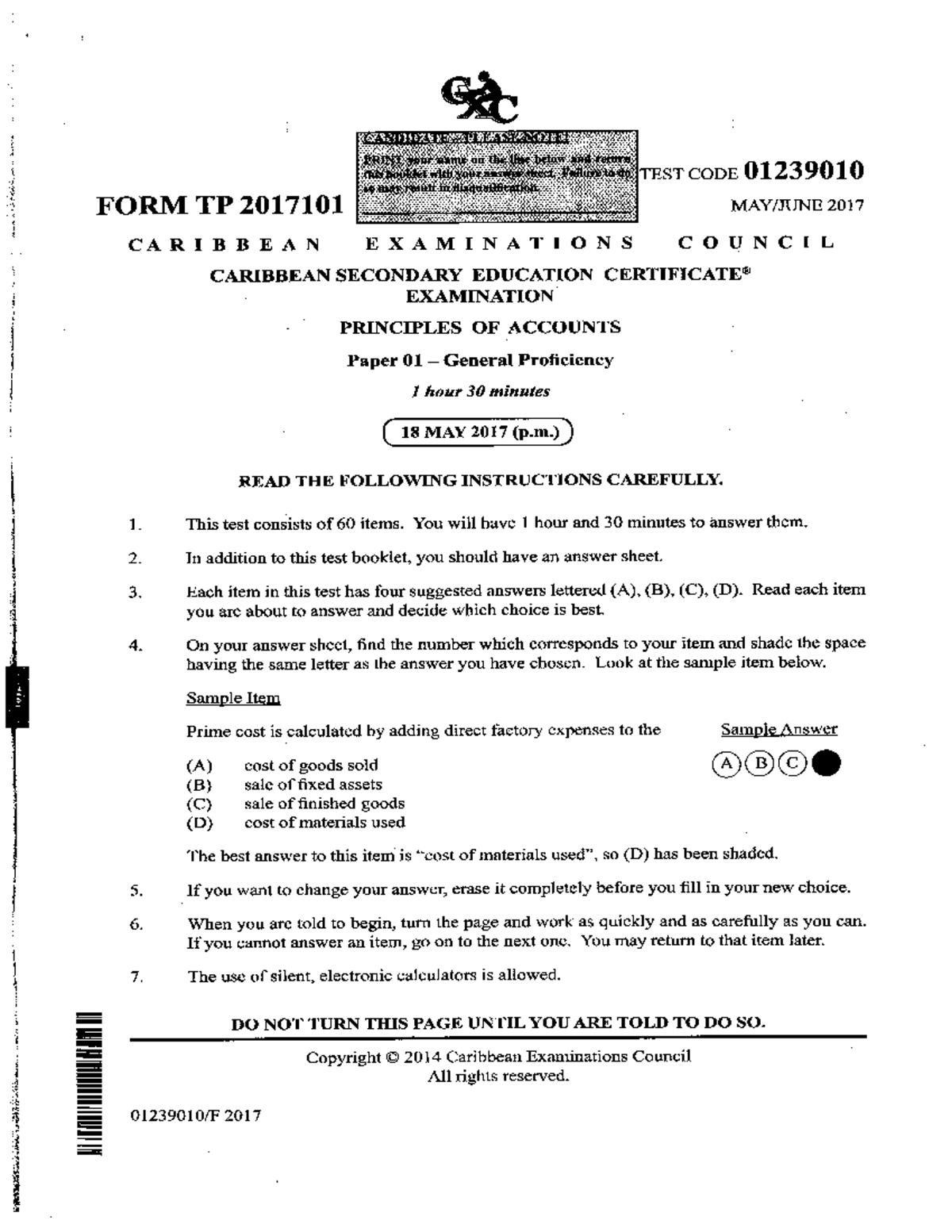 CSEC POA 01239 June 2017 Paper 1 Exam Guide - Studocu