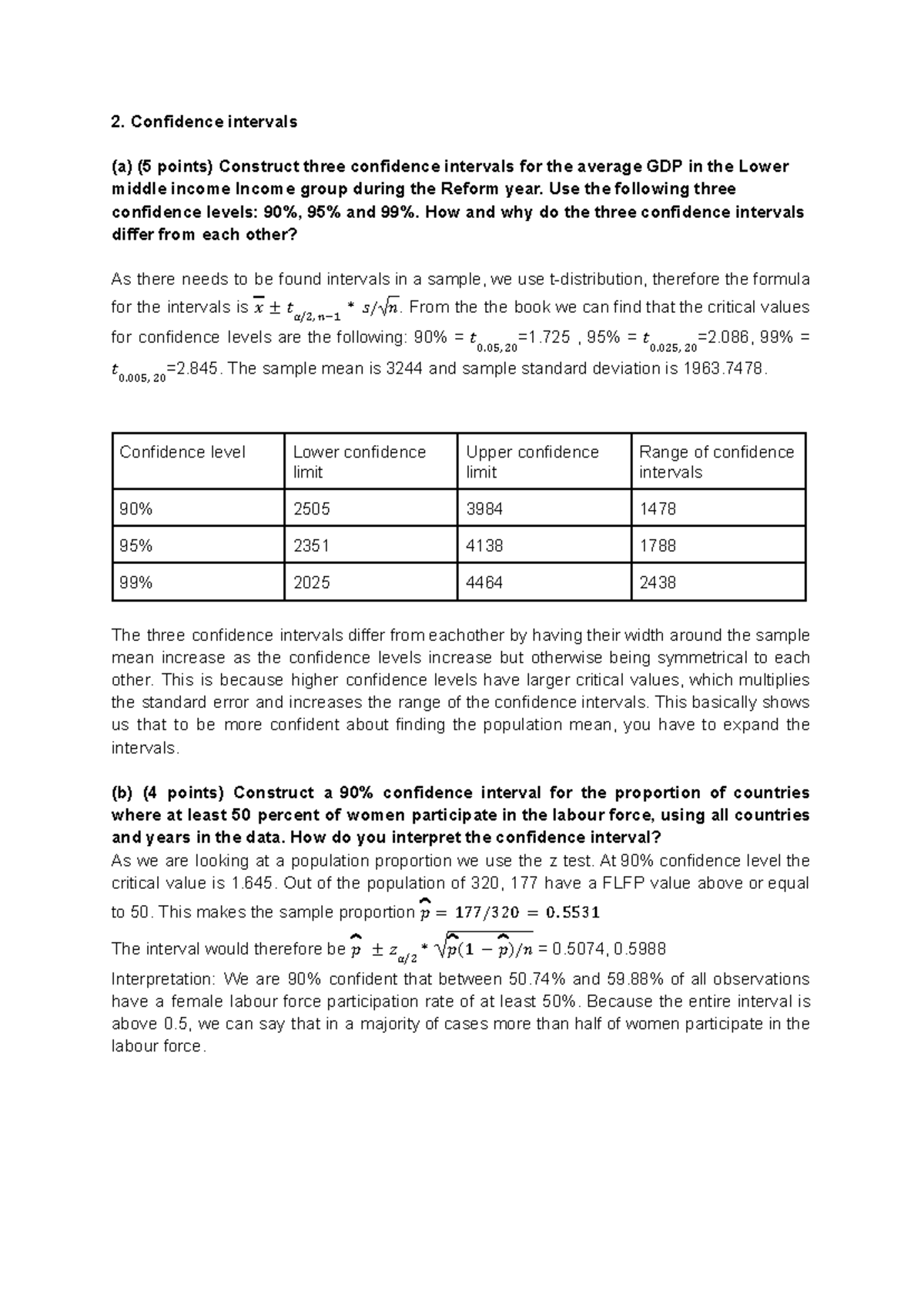 Assignment Part 2: Confidence Intervals and Hypothesis Testing in GDP ...