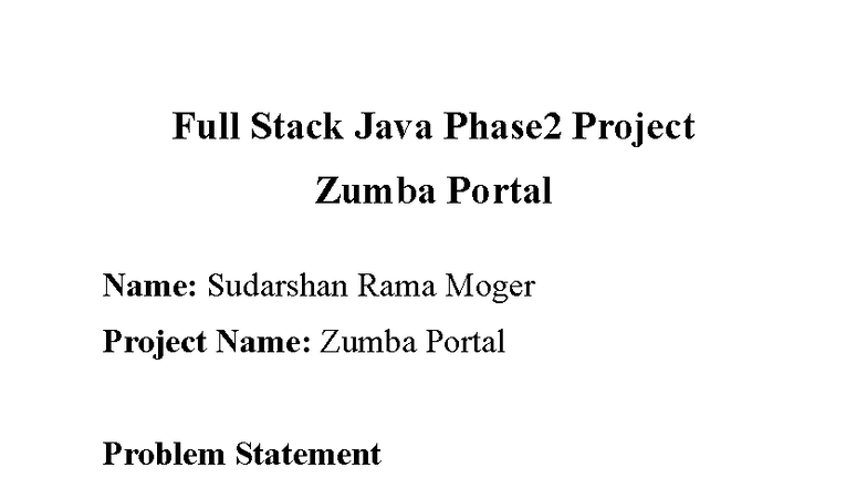 Full Stack Java Phase 2 Project: Zumba Portal Development - Studocu