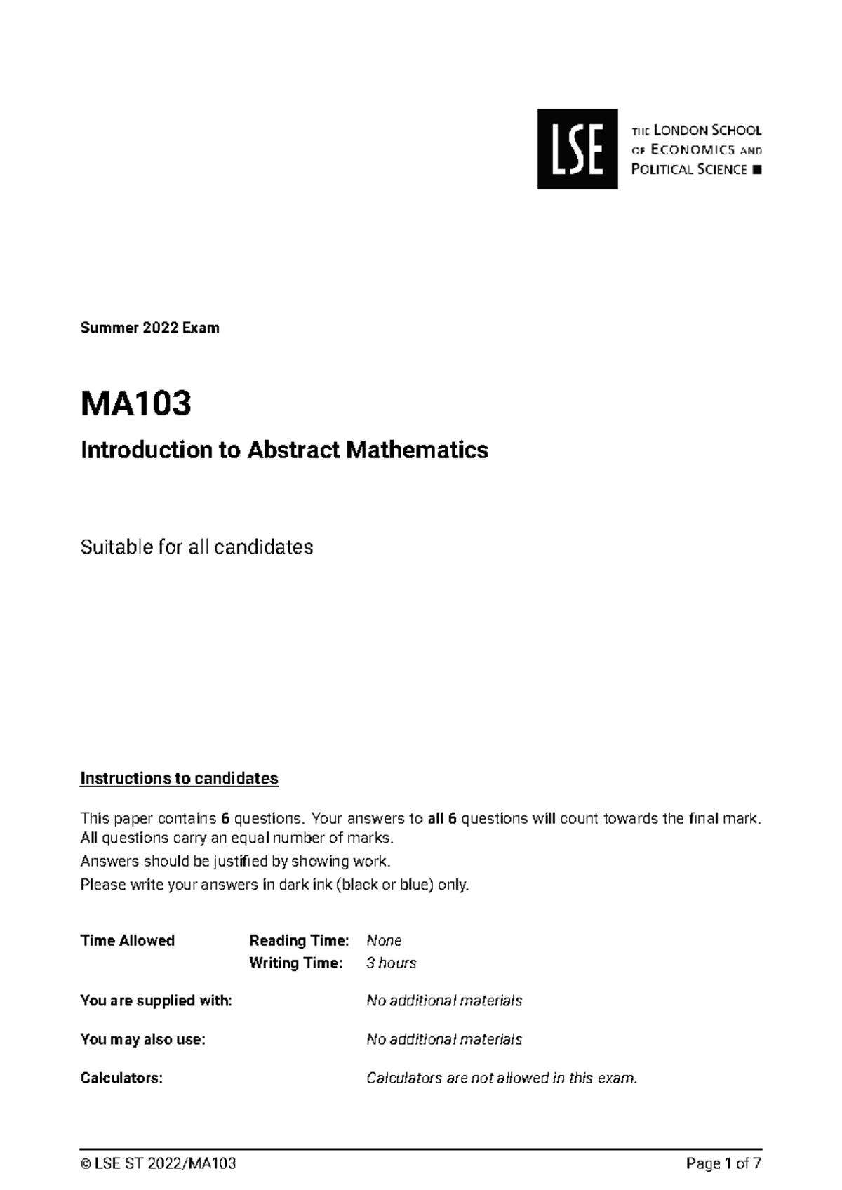 MA103 Summer 2022 Final Exam: Introduction to Abstract Mathematics ...