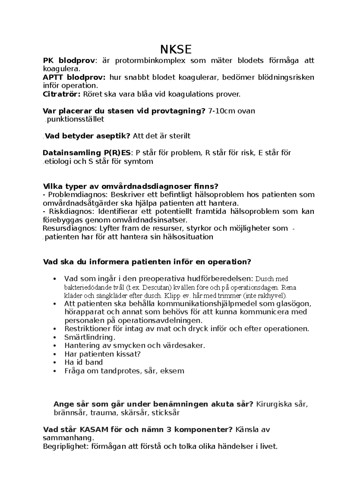 NKSE - Blodprov och Omvårdnadsdiagnoser: En Översikt - Studocu