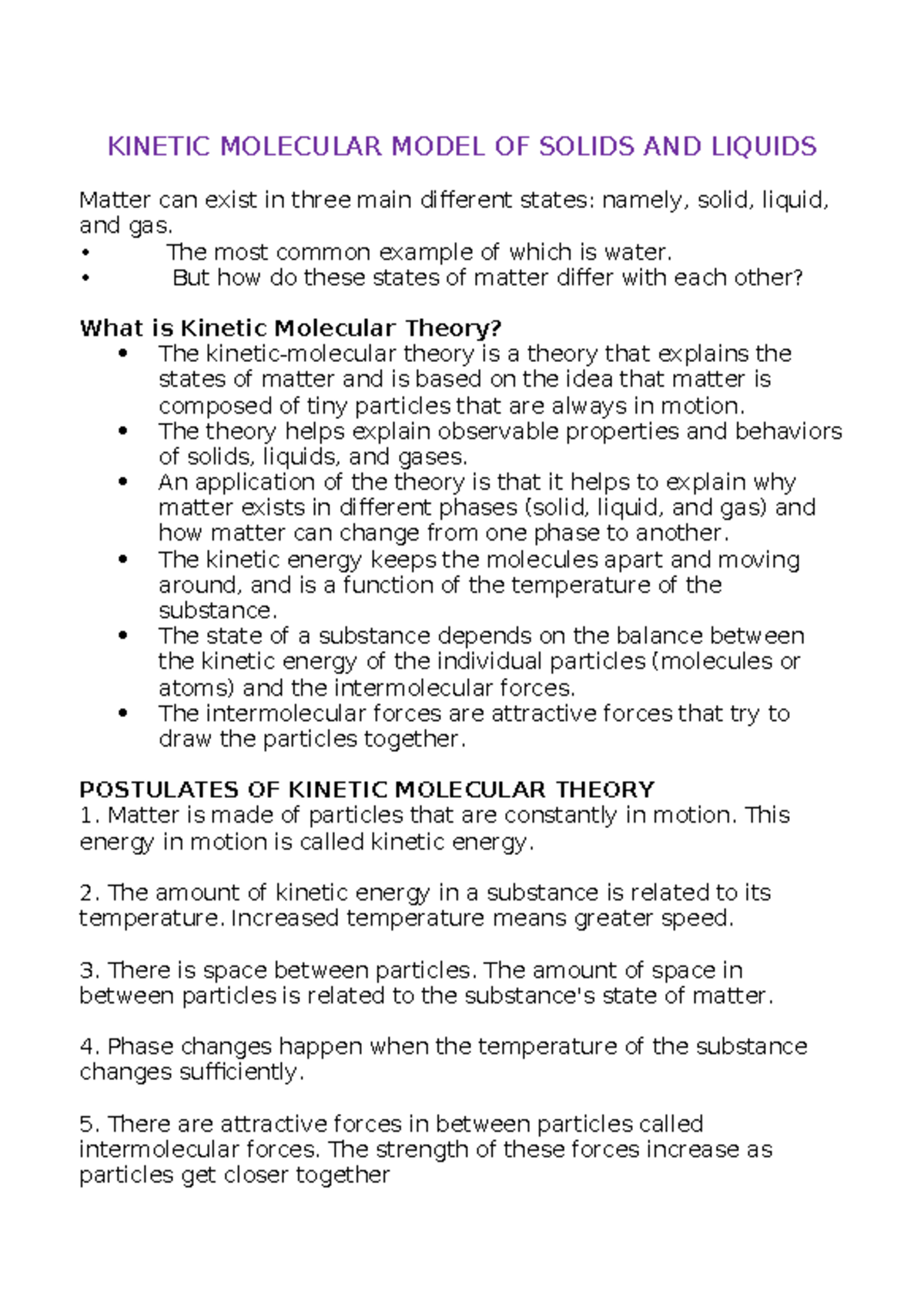Chemistry 2 Q1 notes - chem - KINETIC MOLECULAR MODEL OF SOLIDS AND ...
