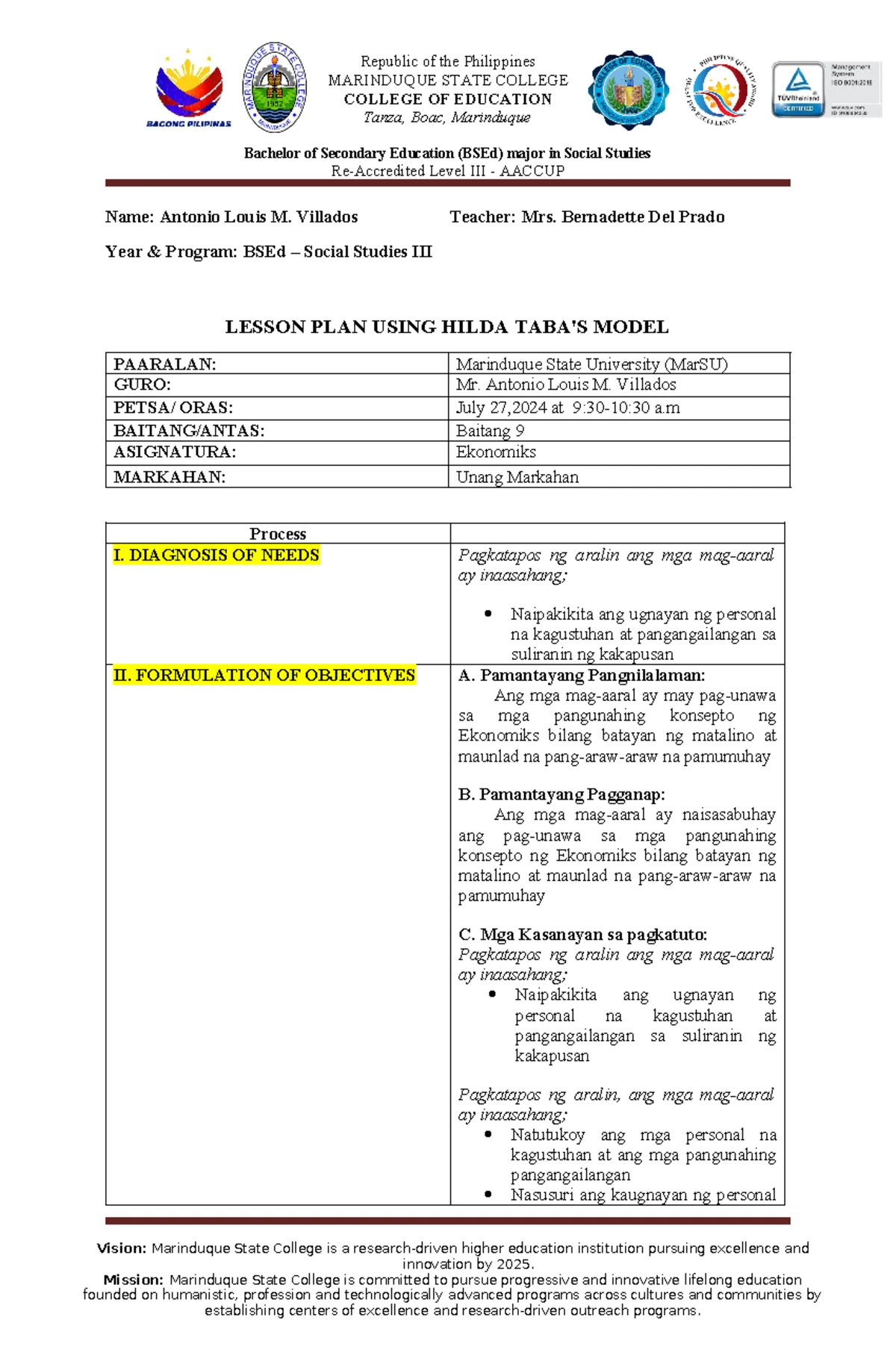 Sarmiento KWL Lesson Plan for Araling Panlipunan 9 (S.Y. 2023-2024 ...