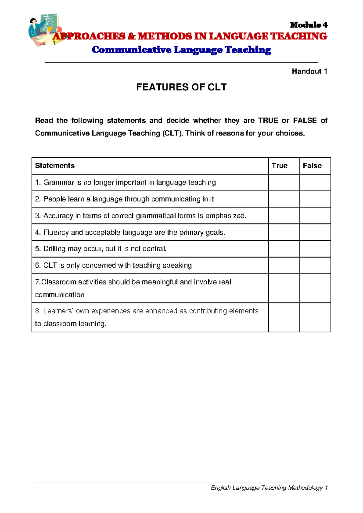 CLT handouts - methodology - APPROACHES & METHODS IN LANGUAGE TEACHING ...