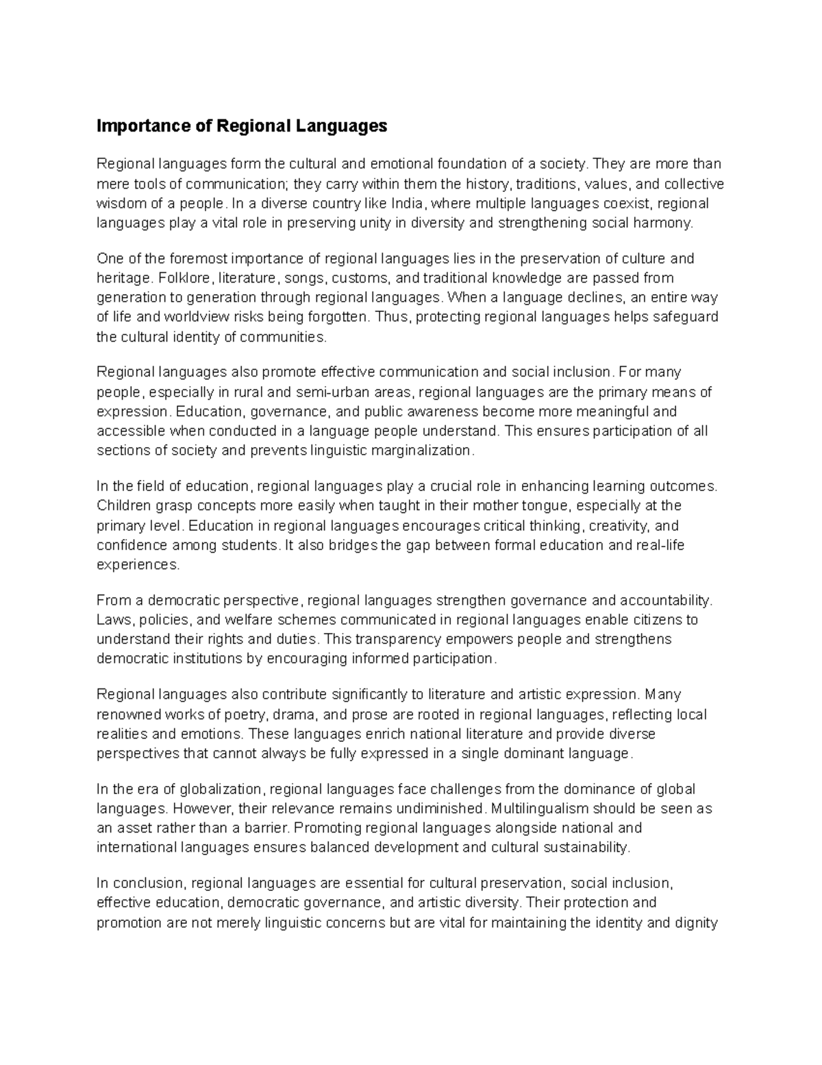 Importance of Regional Languages in Cultural Preservation and Education ...