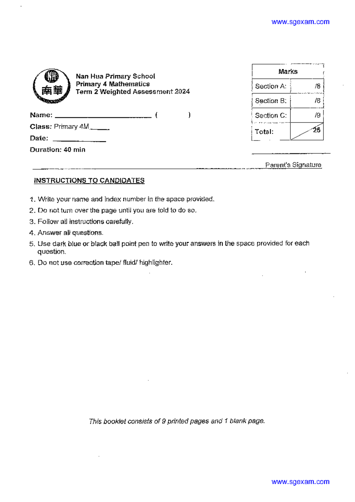 2024-P4-Maths-Term 2 Weighted Assessment Review - Nan Hua - Studocu