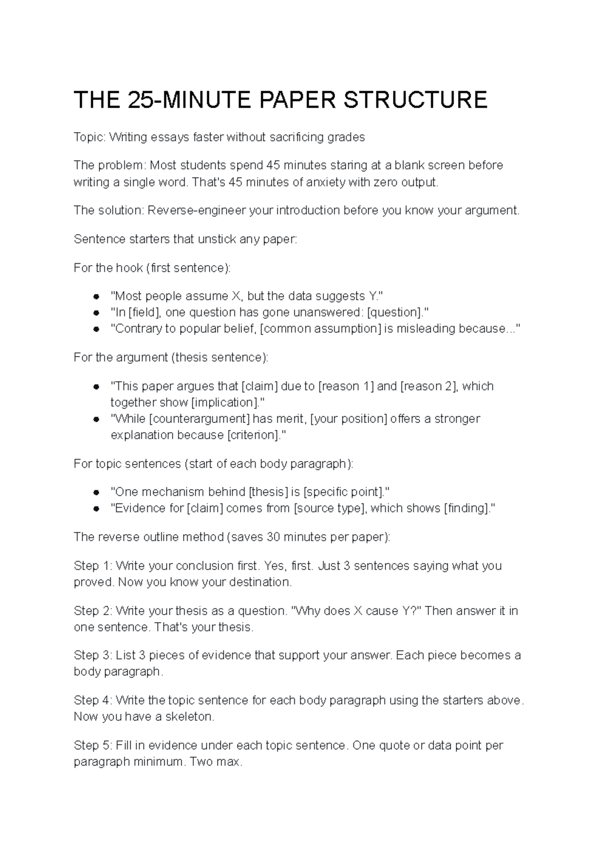 THE 25-Minute Paper Structure: Fast Essay Writing Tips - Studocu