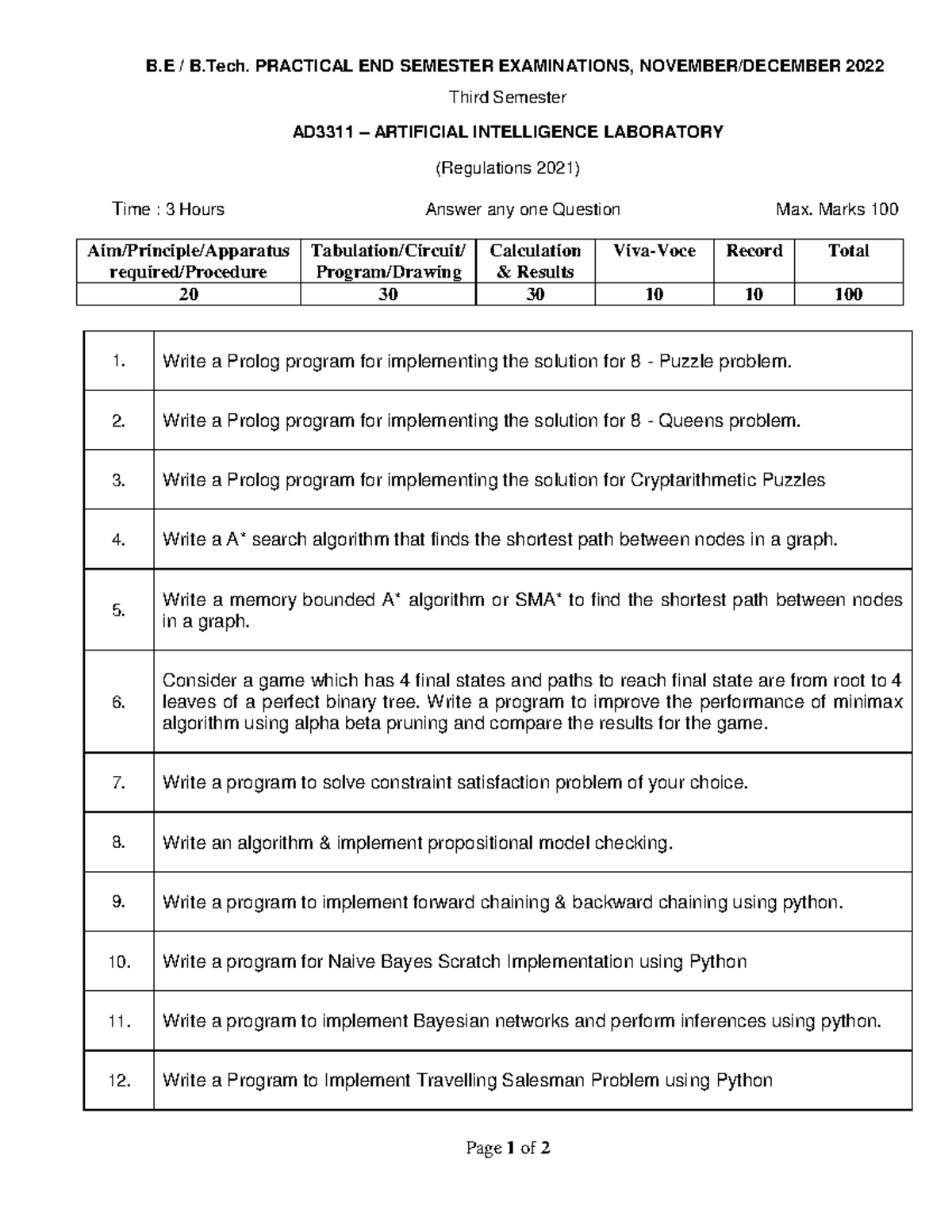 AD3311 Artificial Intelligence Lab - Practical Exam Notes - Studocu
