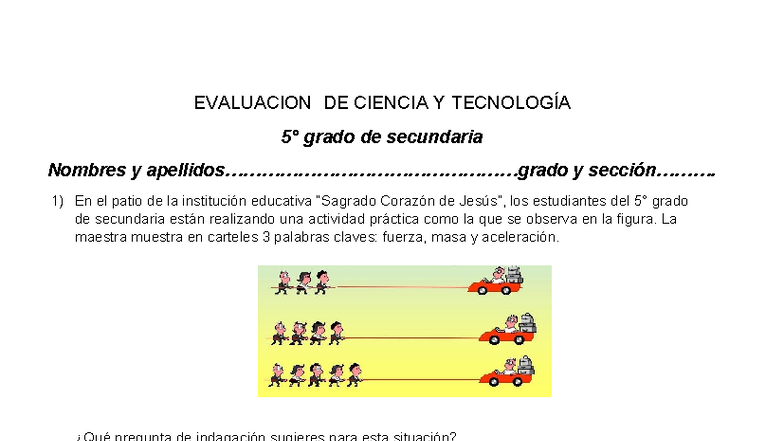 Evaluación de Ciencia y Tecnología 5TO - Actividades Prácticas - Studocu
