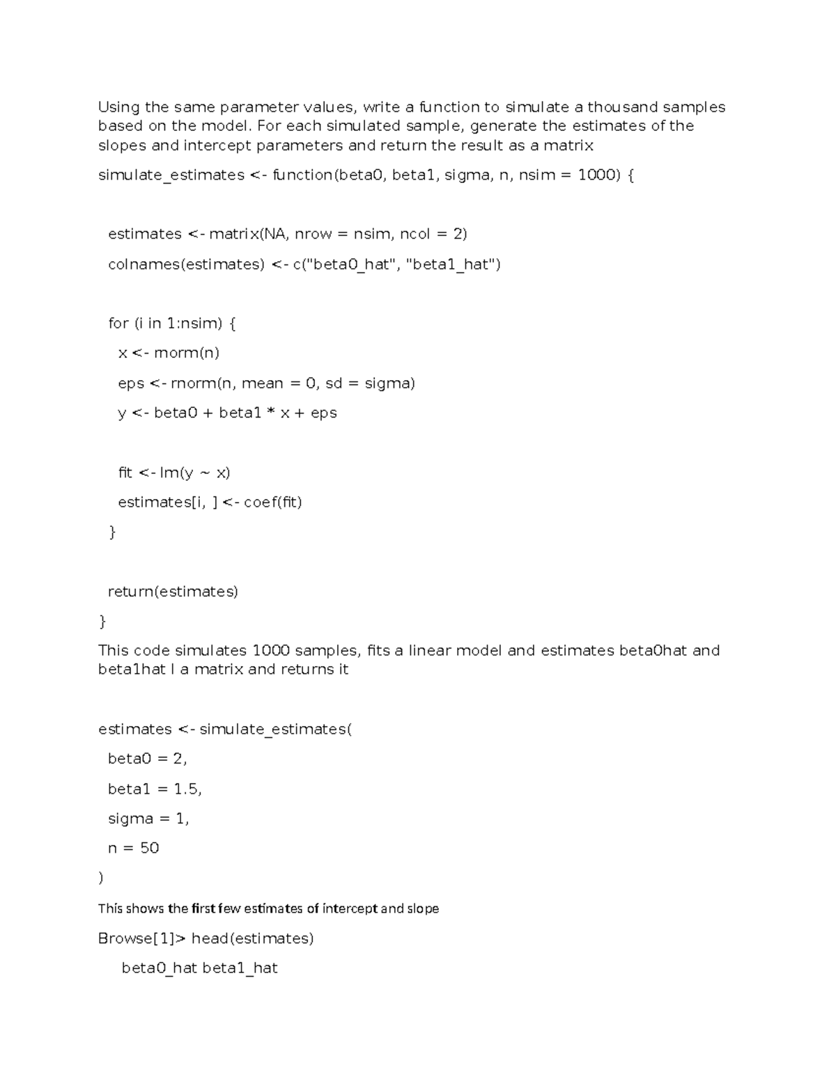 Statistical Computing Assignment: Simulating Linear Model Estimates ...