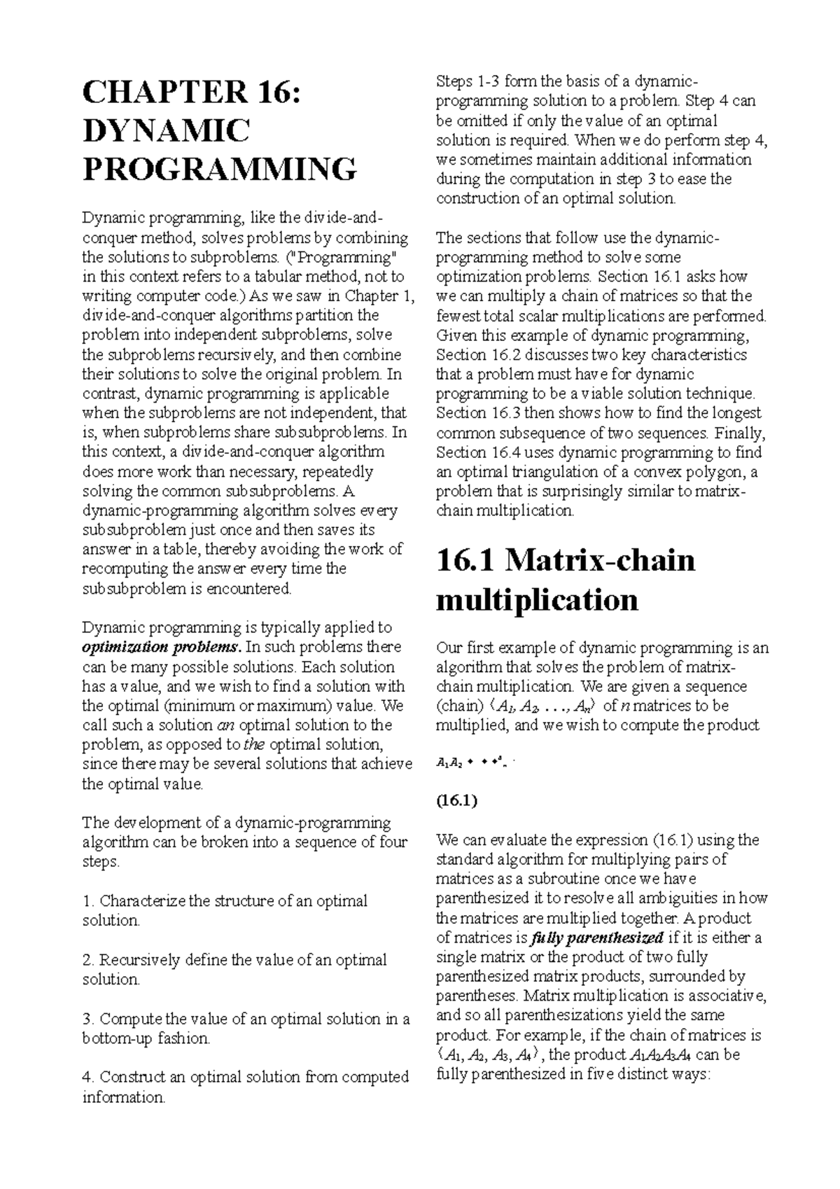 Dynamic programming - CHAPTER 16: DYNAMIC PROGRAMMING Dynamic ...