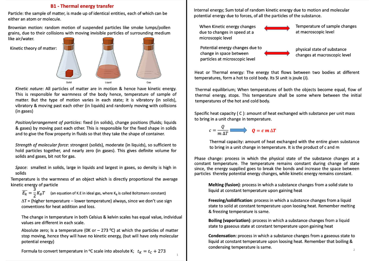 A4, B1, B2 Thermal Energy Transfer and Kinetic Theory Notes - Studocu