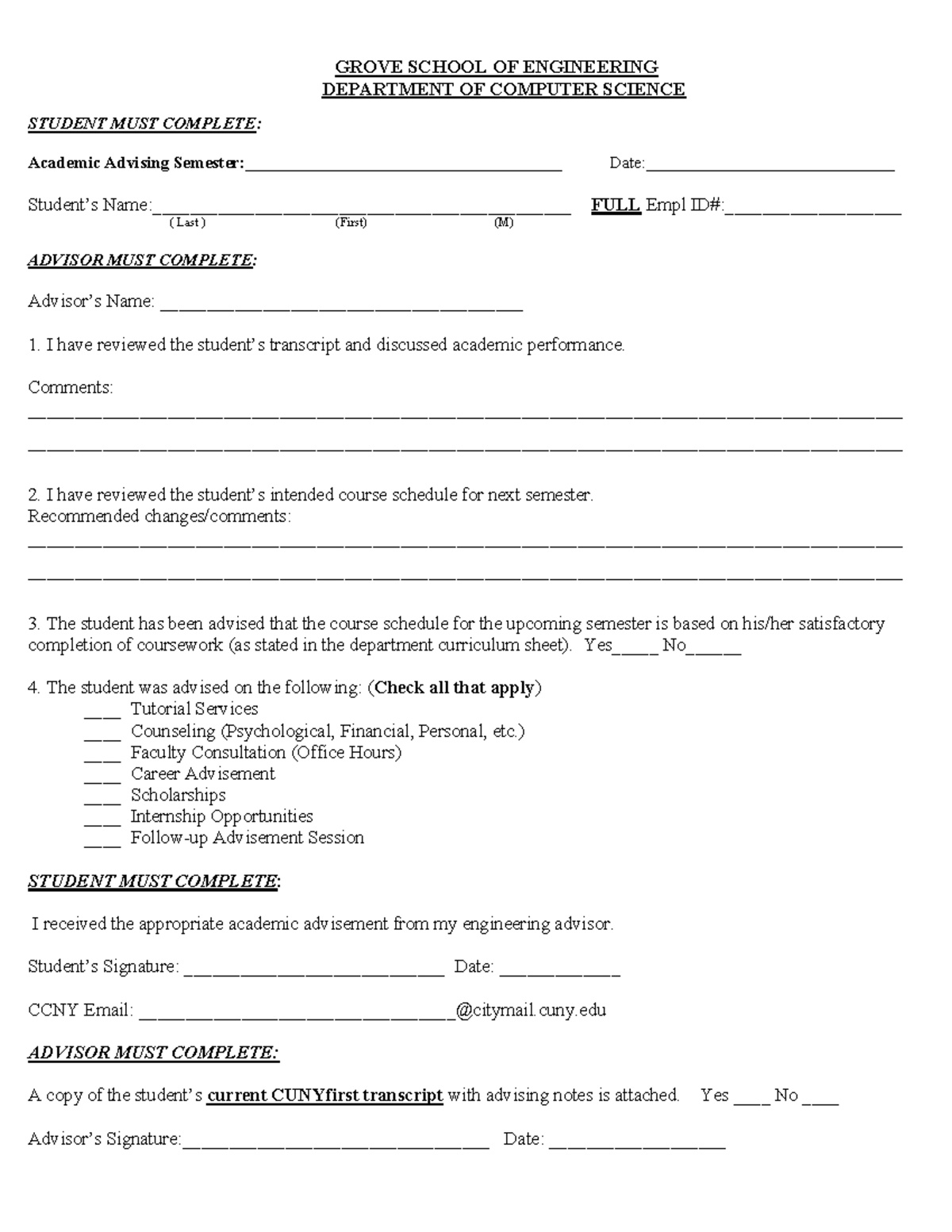 CS Advising Form - zsaaa - GROVE SCHOOL OF ENGINEERING DEPARTMENT OF ...