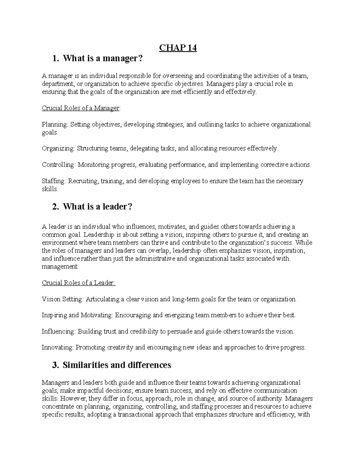 CHAP 14 - Understanding Management and Leadership Concepts - Studocu