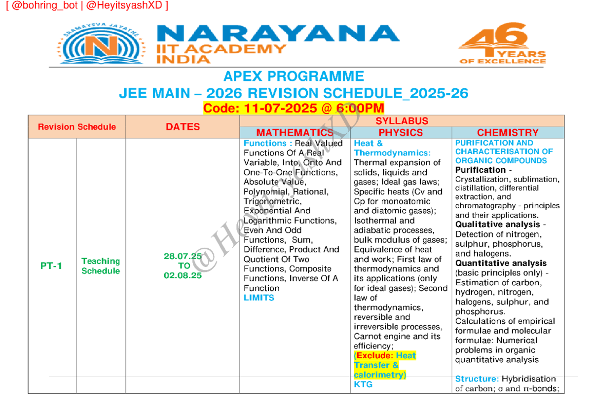 APEX JEE MAIN 2026 Revision Schedule: Comprehensive Study Plan - Studocu