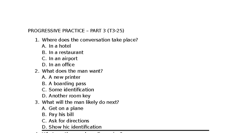MINI TEST PART 3 - Listening Comprehension Questions - Studocu