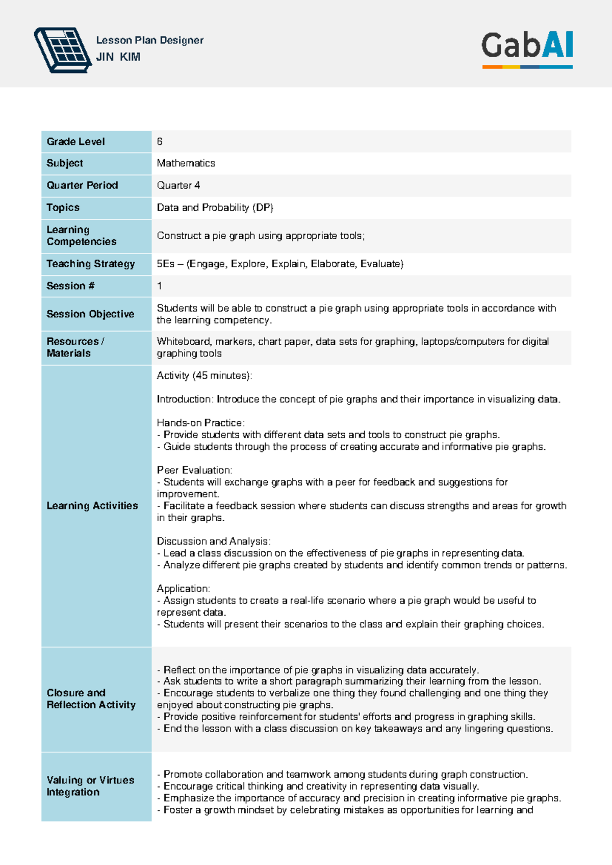 LESSON PLAN - CONSTRUCTING PIE GRAPHS IN MATH (GR 6, Q4) - Studocu