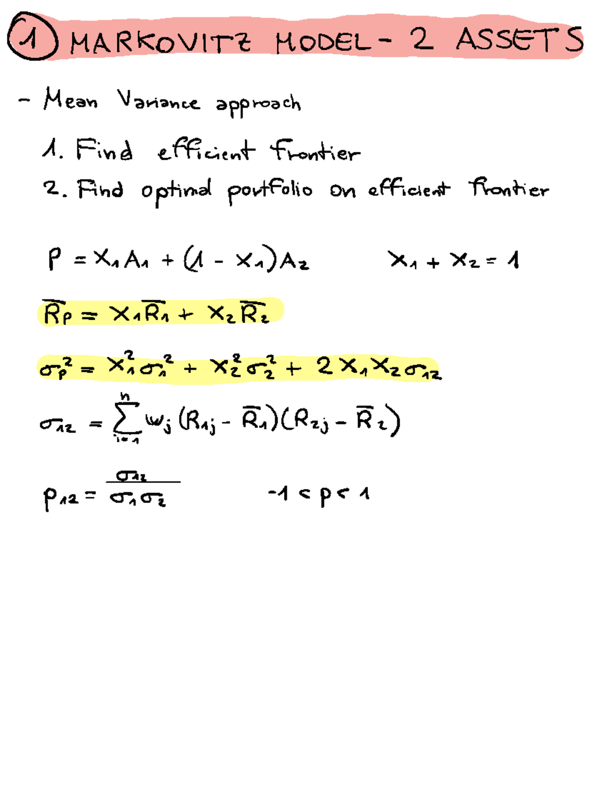 MARKOVITZ 2 MODEL: Mean Variance Approach & Efficient Frontier ...