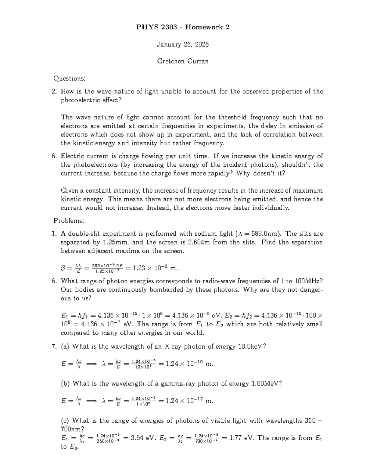 PHYS 2303 - Homework 2 - Studocu
