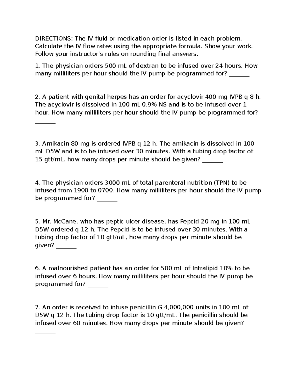 IV Flow Rates Practice Questions for Nursing (NUR 101) - Studocu