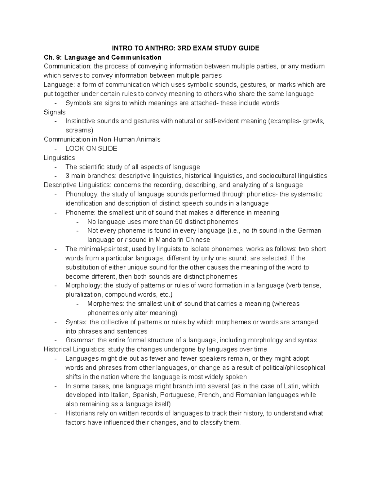 Introduction To Anthropology Exam 3 Study Guide Intro To Anthro 3rd