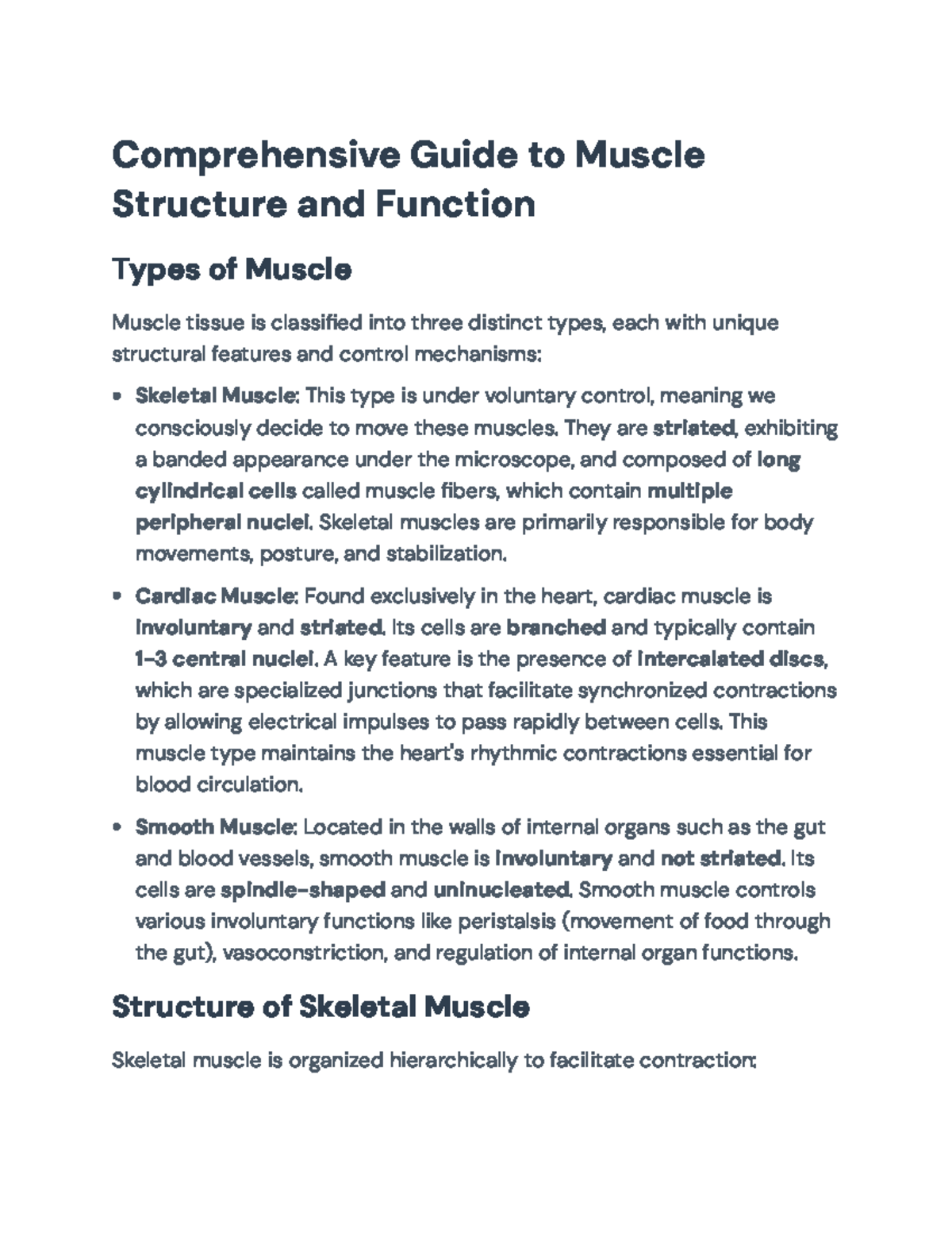 Comprehensive Overview of Muscle Structure and Function (BIO101) - Studocu