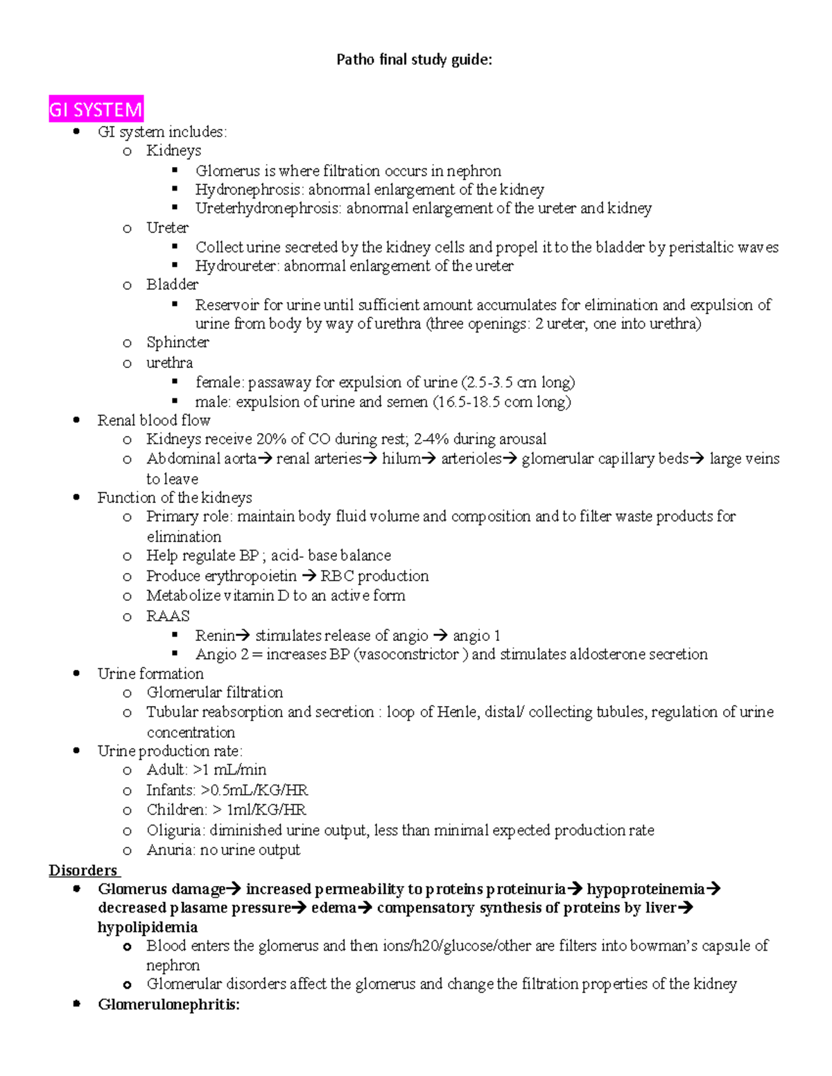 Patho Final Study Guide for GI System Disorders and Fluid Management ...