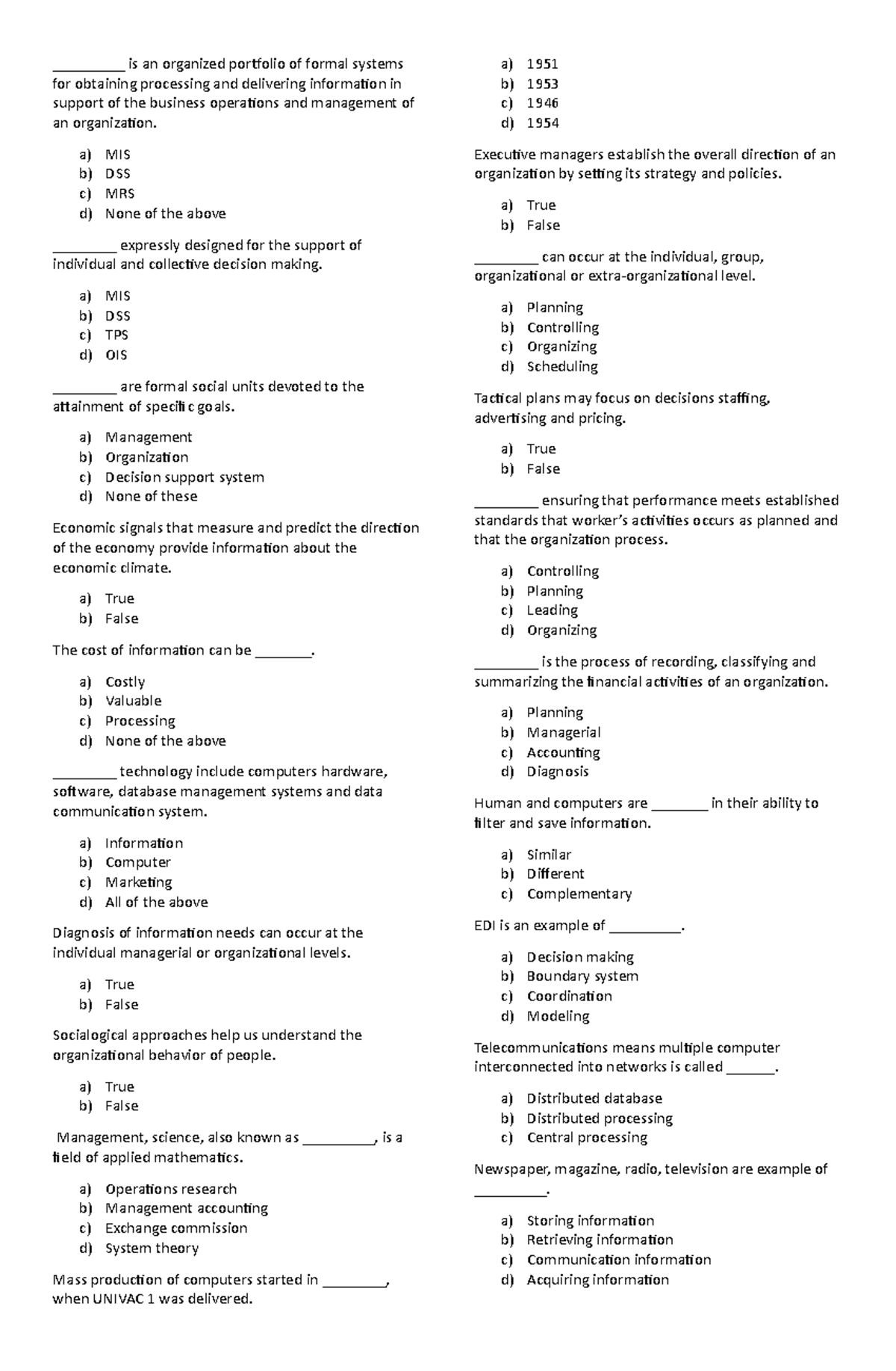 422233569-MIS-MCQ Study Guide for Management Information Systems - Studocu