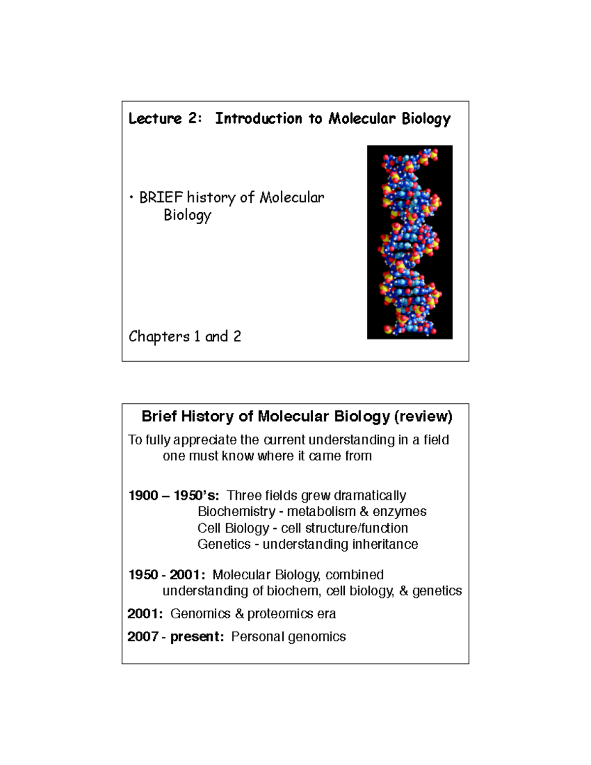 Lect2mb - Lecture notes 2 - Lecture 2: Introduction to Molecular ...