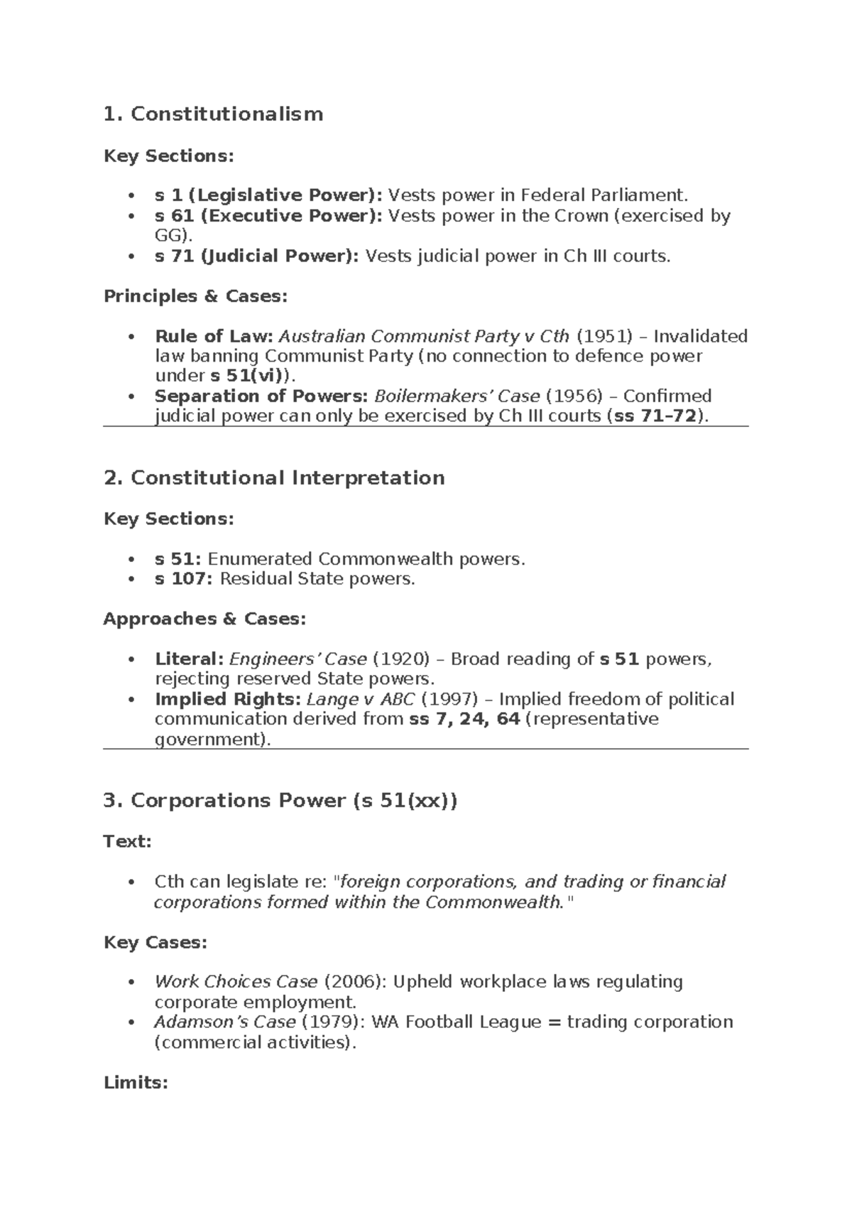 Mid Sems Constitutional law Notes - 1. Constitutionalism Key Sections ...