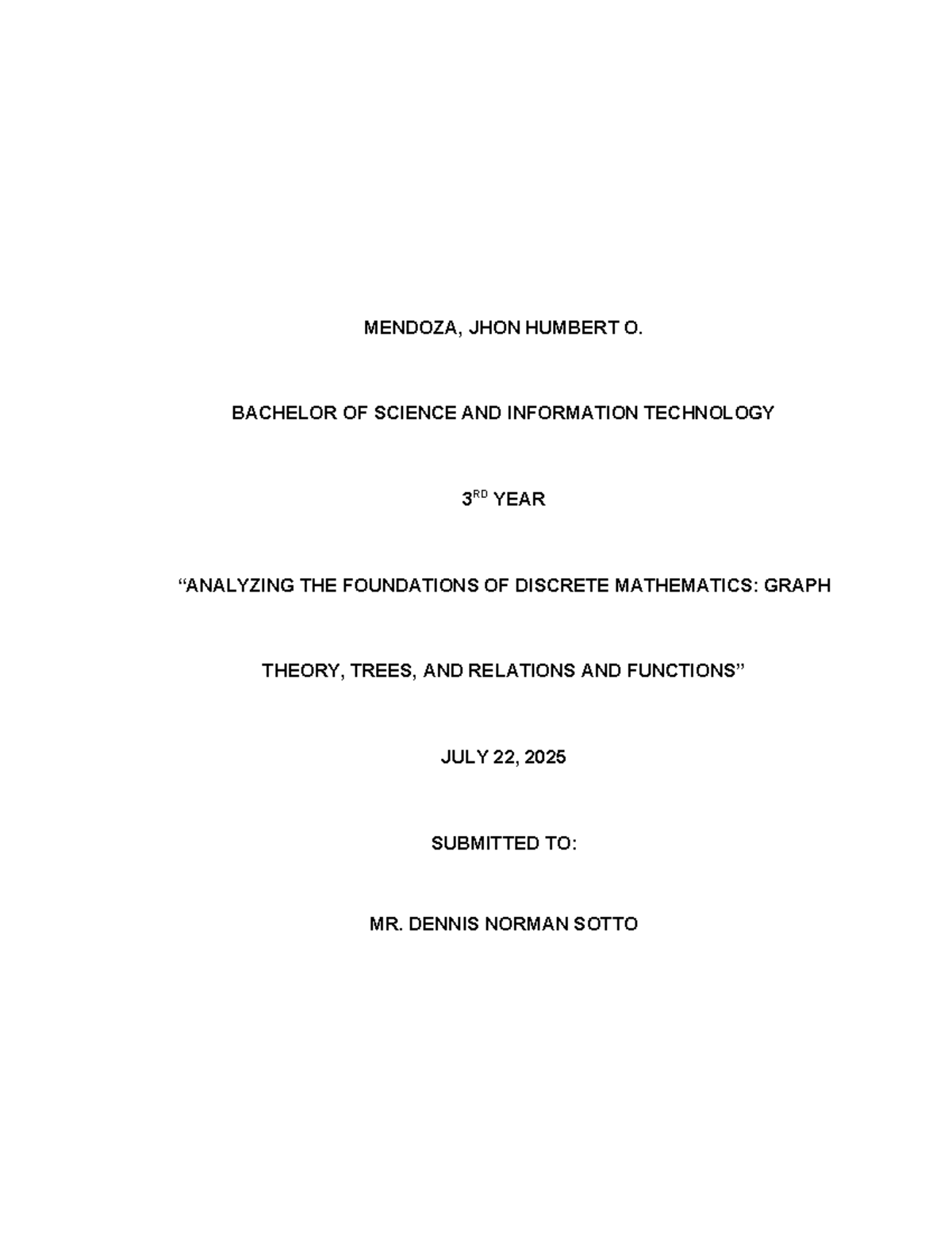 Final Report: Discrete Mathematics (DM) - Graph Theory, Trees ...
