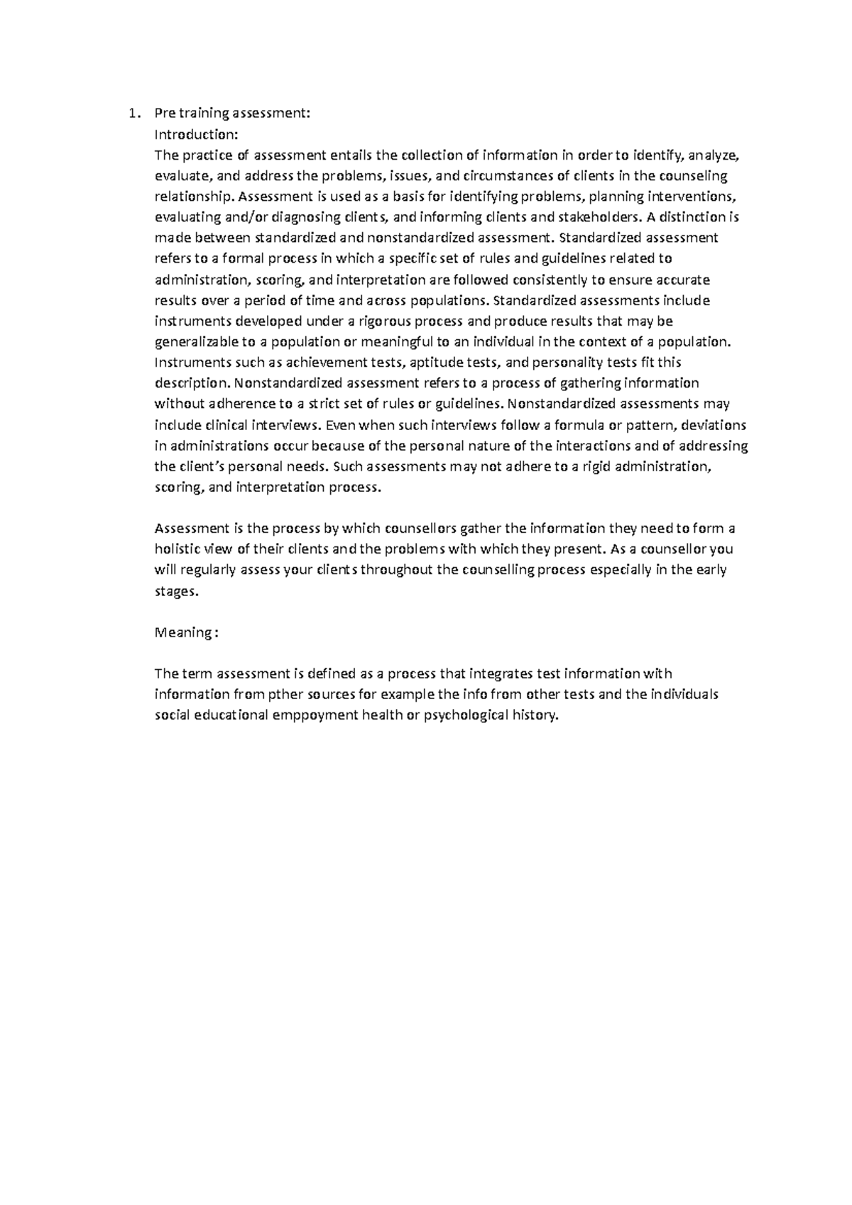 104 practicals - pre training assessment in counseling - Pre training ...