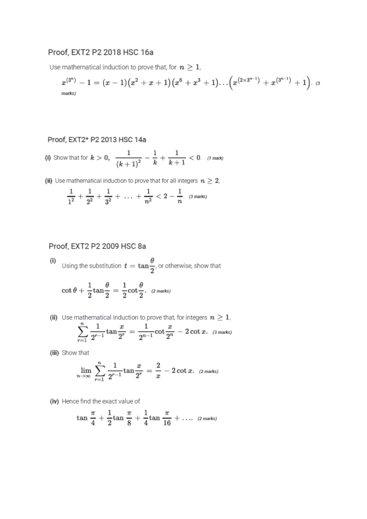 HSC Induction Questions: Proofs and Mathematical Induction Techniques ...