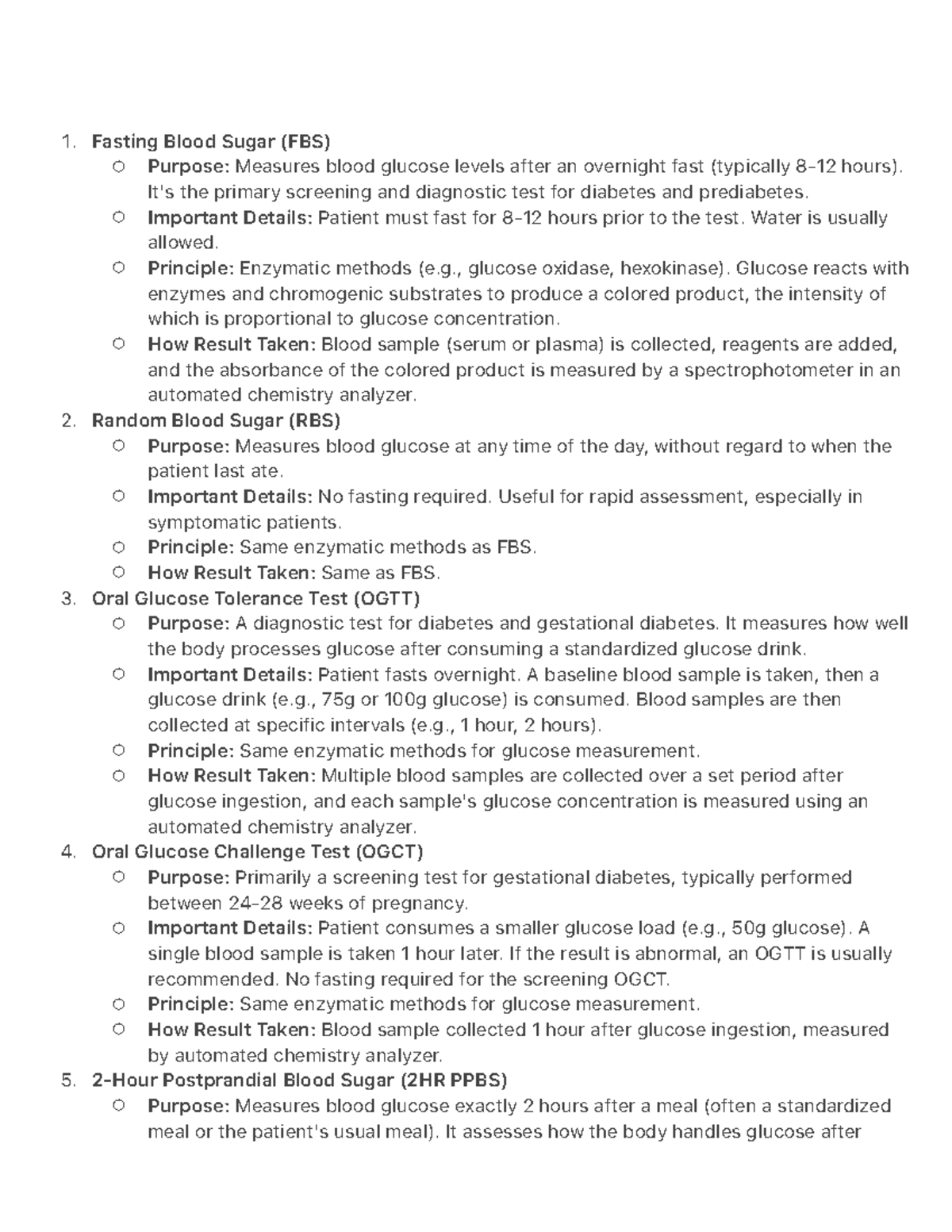 FBS & RBS: Blood Glucose Testing Methods and Principles - Studocu