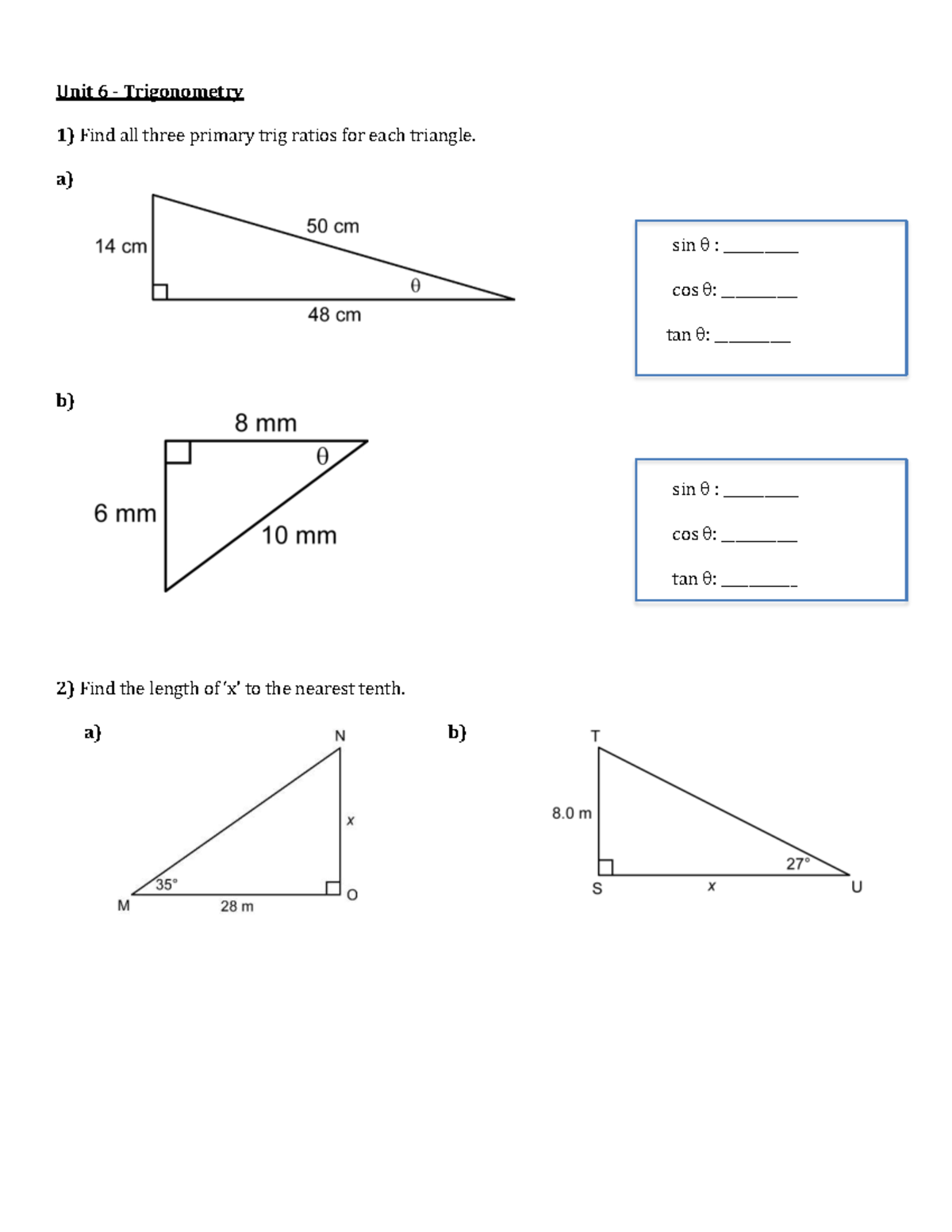 Unit 6 Trigonometry: Extra Practice Questions and Solutions - Studocu