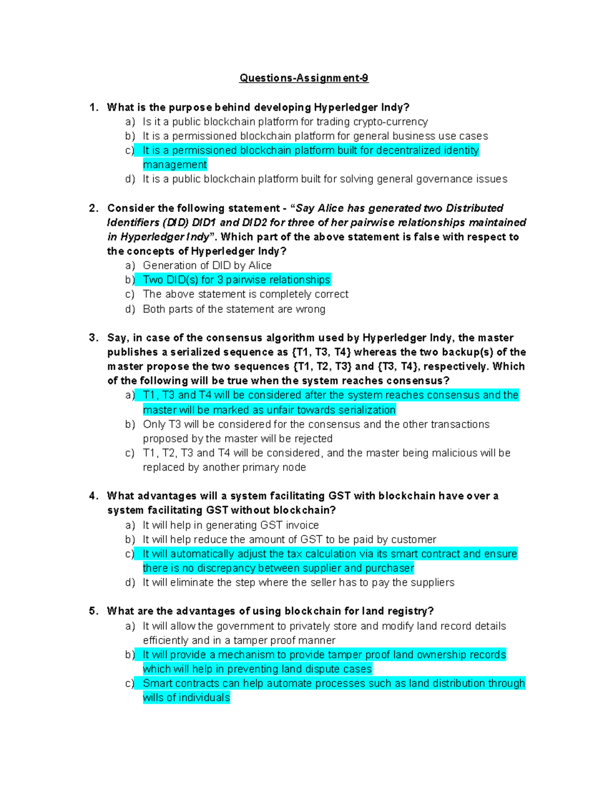 Blockchain and Crypto Concepts: Assignment Questions & Solutions - Studocu